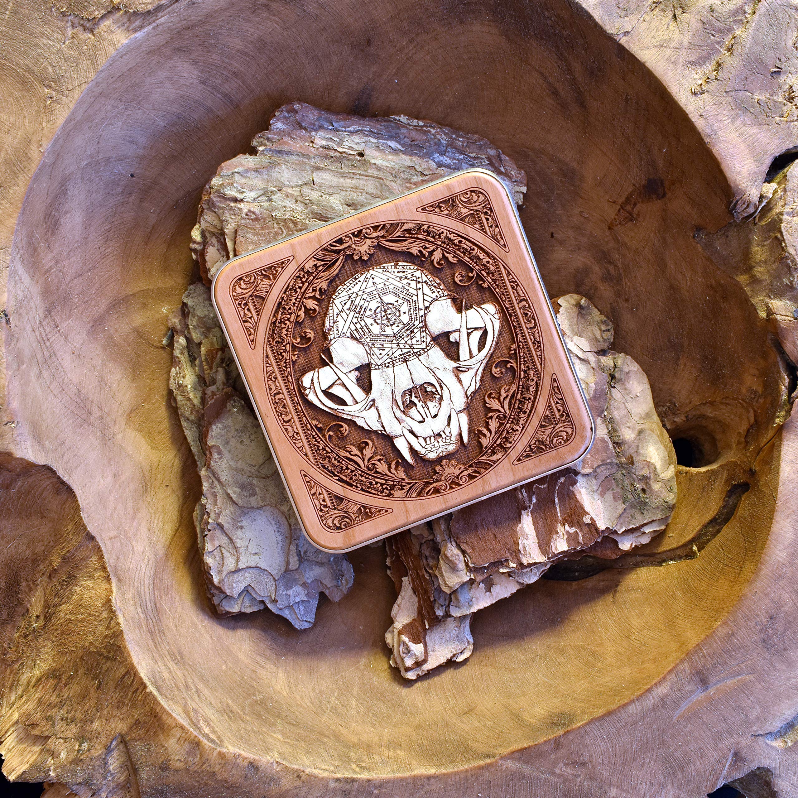 15W Fast Qi Wireless Charger - Hand-Painted Gothic Skull Design on Cherry Wood with Black Aluminum Base | Compatible with iPhone 16, Galaxy S25, S24 | Dark Art Desk Decor & Phone Charging Station for Home, Office, Gaming Setup