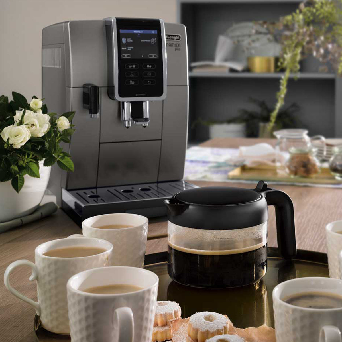 DeLonghi Dinamica Plus Titanium Connected Automatic Espresso Machine with Milk Frother - ECAM37095T | Perfect for Home Baristas & Coffee Lovers | Brew Lattes, Cappuccinos & Espresso Drinks