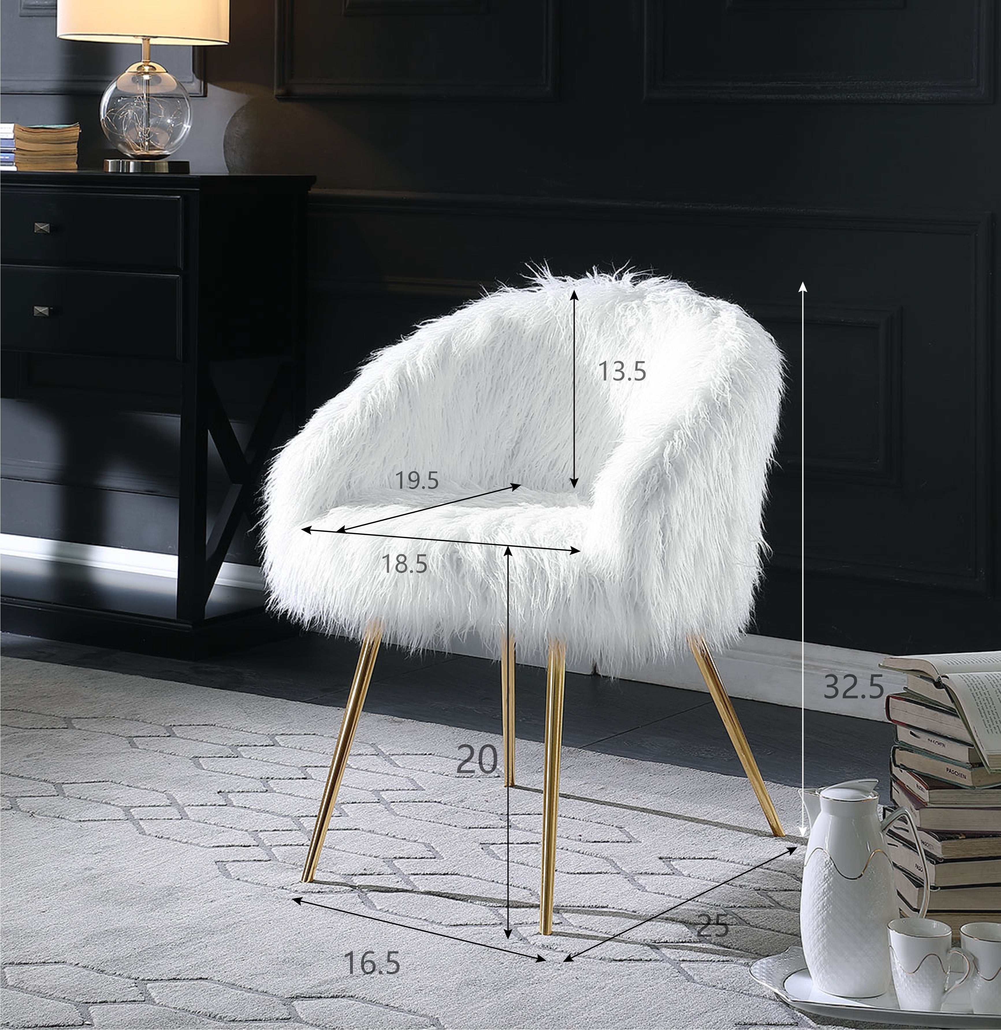 Luxury Faux Fur Accent Armchair with Ottoman - Modern Living Room Chair for Cozy Home Decor, Perfect for Reading Nook or Bedroom Sitting Area