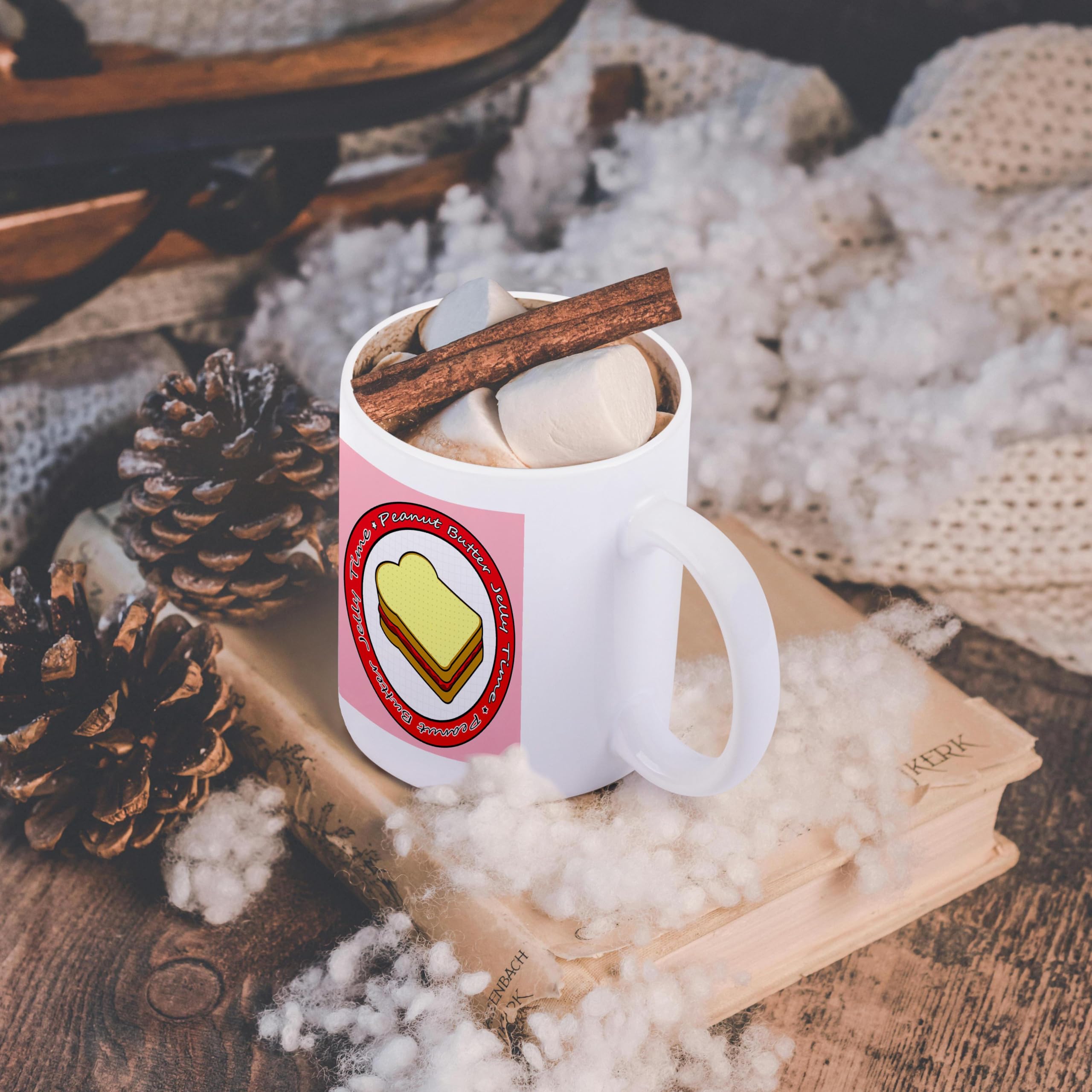 3D Rose 11oz Funny Coffee Mug - Peanut Butter Jelly Time Design with Strawberry Jelly Art - Novelty Gift for Coffee Lovers - Perfect for Office, Home Use & Gift Giving