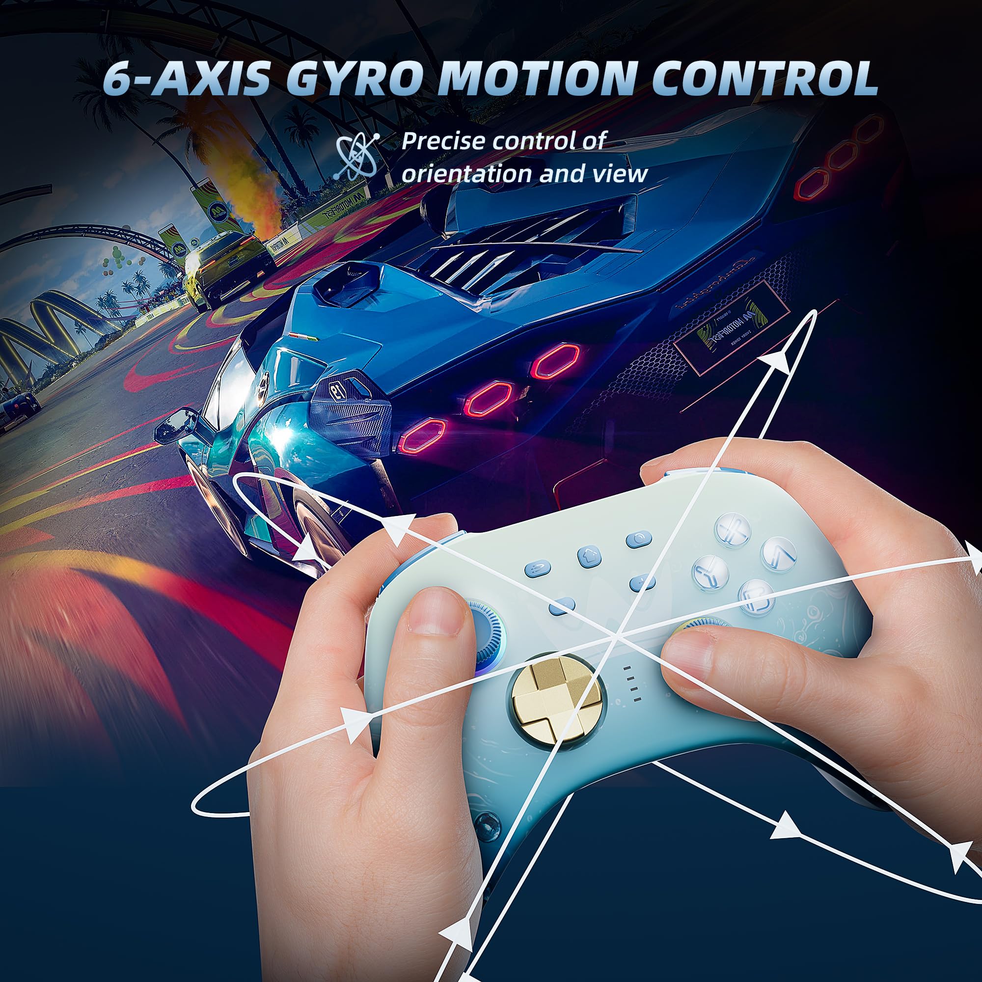 Mytrix Wireless Pro Controller for Nintendo Switch/PC - Hall Effect Joysticks, Bluetooth, Charging Dock (Aqua Blue) - Perfect for Gaming on TV & Mobile