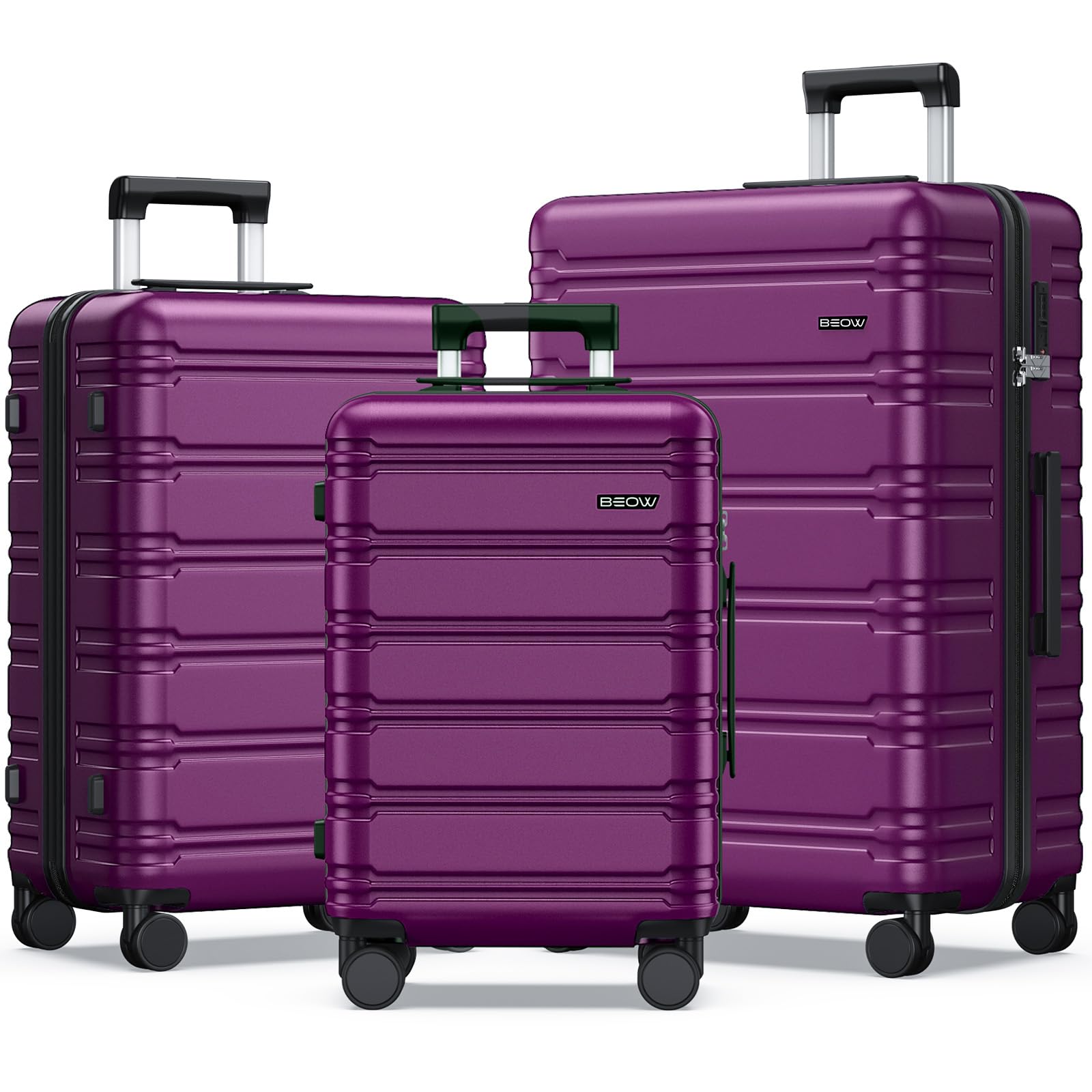 BEOW 3-Piece Expandable Hardside Luggage Set with Spinner Wheels & TSA Lock - 20/24/28 Inch Lightweight Polycarbonate Suitcases for Women (Purple) - Perfect for Air Travel, Business Trips & Vacation Getaways