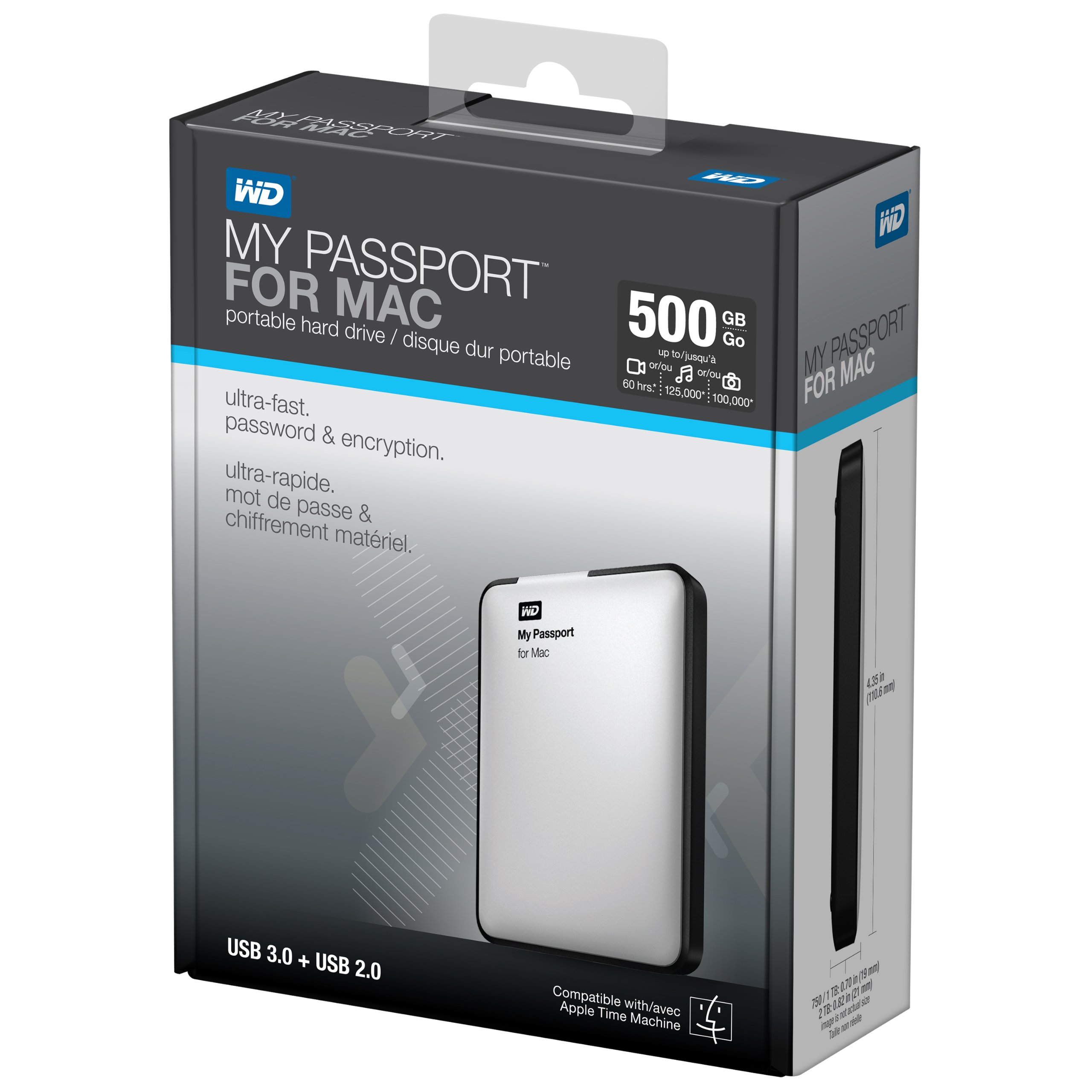 WD My Passport 500GB Portable External Hard Drive for Mac - USB 3.0 Storage Device | Perfect for MacBook Backup, Photo Storage & Travel Data Protection