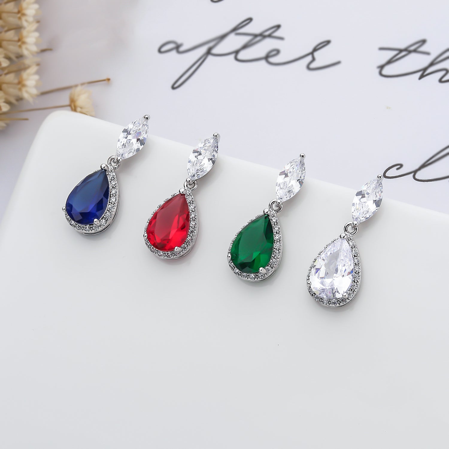5A Cubic Zirconia Wedding Earrings for Bridesmaids - Elegant Silver Bridal Jewelry Set CE10860 - Perfect for Weddings, Prom, Anniversary and Special Occasions