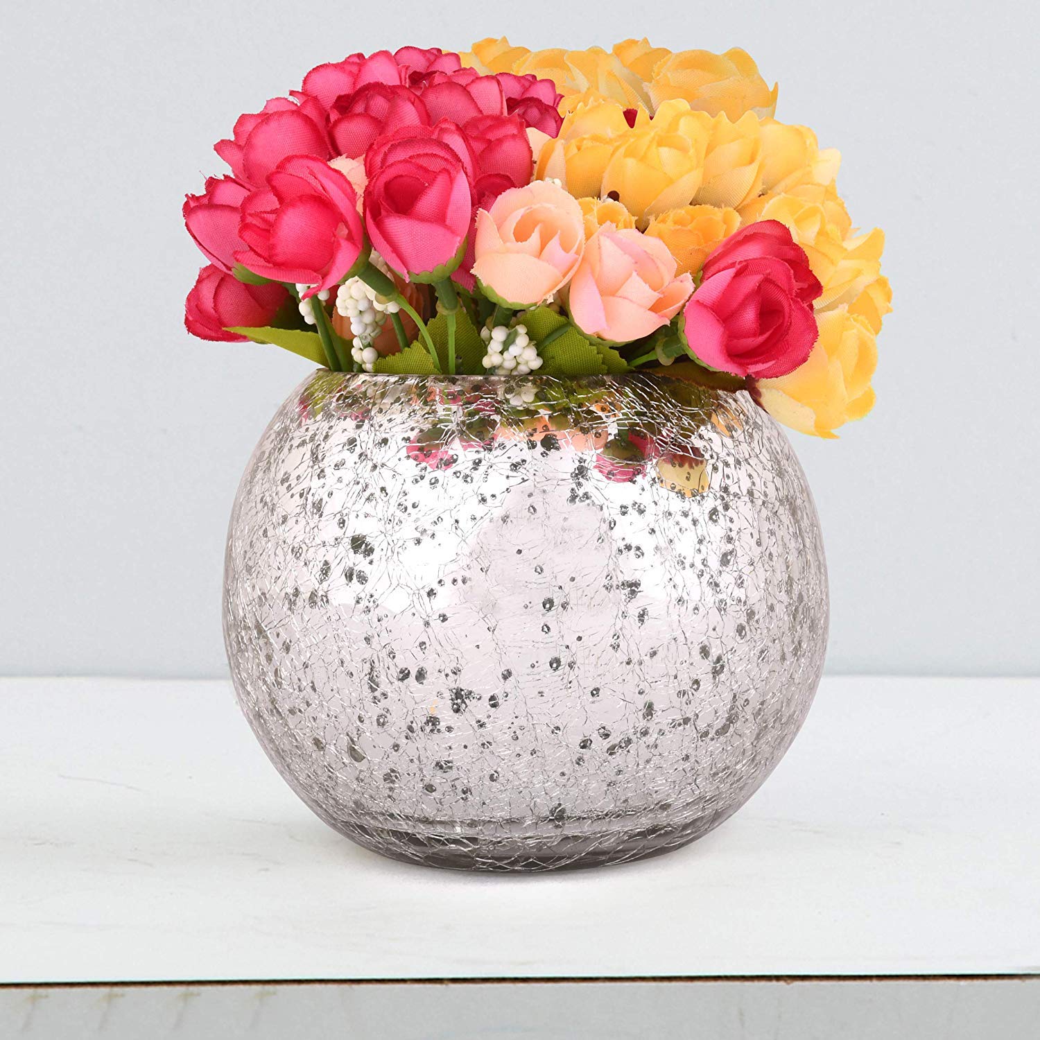 TIED RIBBONS Artificial White Flowers in Glass Vase - 8x8x14cm (1 Vase & 1 Flower Bunch) - Perfect for Home Decor, Wedding Centerpieces & Office Table Arrangements