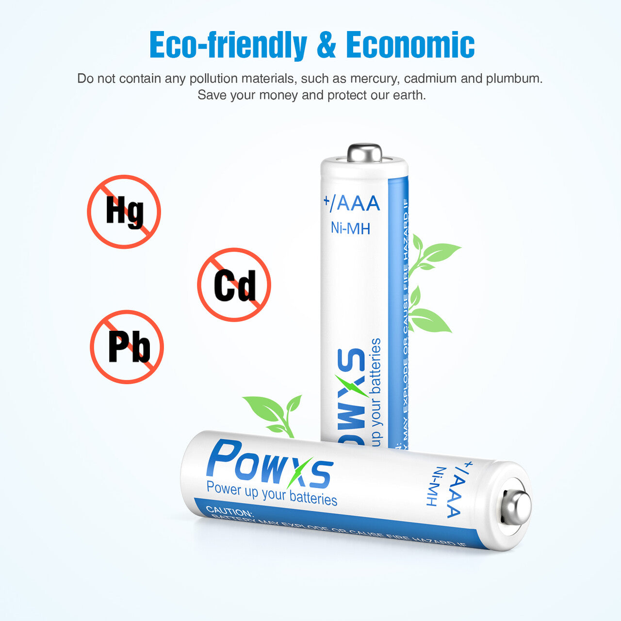 POWXS AAA NiMH Rechargeable Batteries 800mAh - High Capacity Battery Pack for Flashlights, Toys, Remote Controls & Electronic Devices - 8 Pack
