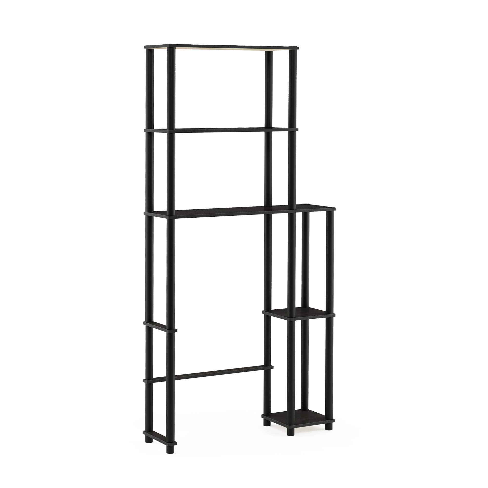 Furinno Turn-N-Tube 5-Tier Over The Toilet Storage Shelf - Space Saving Bathroom Organizer Rack for Towels, Toiletries & Decor - Espresso/Black - Perfect for Small Bathrooms & Apartment Living