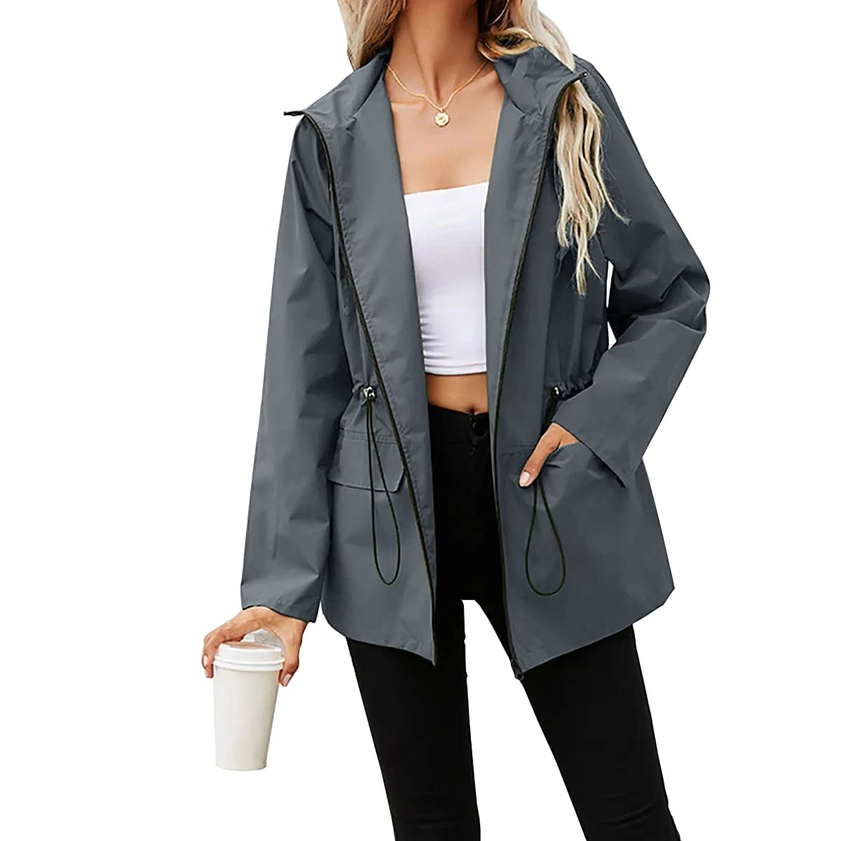 PESION Women's Waterproof Raincoat - Lightweight Hooded Windbreaker Jacket with Pockets for Outdoor Activities, Hiking, Fishing & Travel (Black, Medium) | Perfect for Rainy Days & Outdoor Adventures