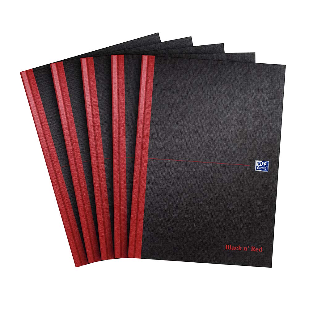 Oxford Black n' Red A4 Hardbound Notebook - 192 Pages, Matte Cover, Ruled Paper - Pack of 5 - Premium Office & School Supplies for Professionals & Students