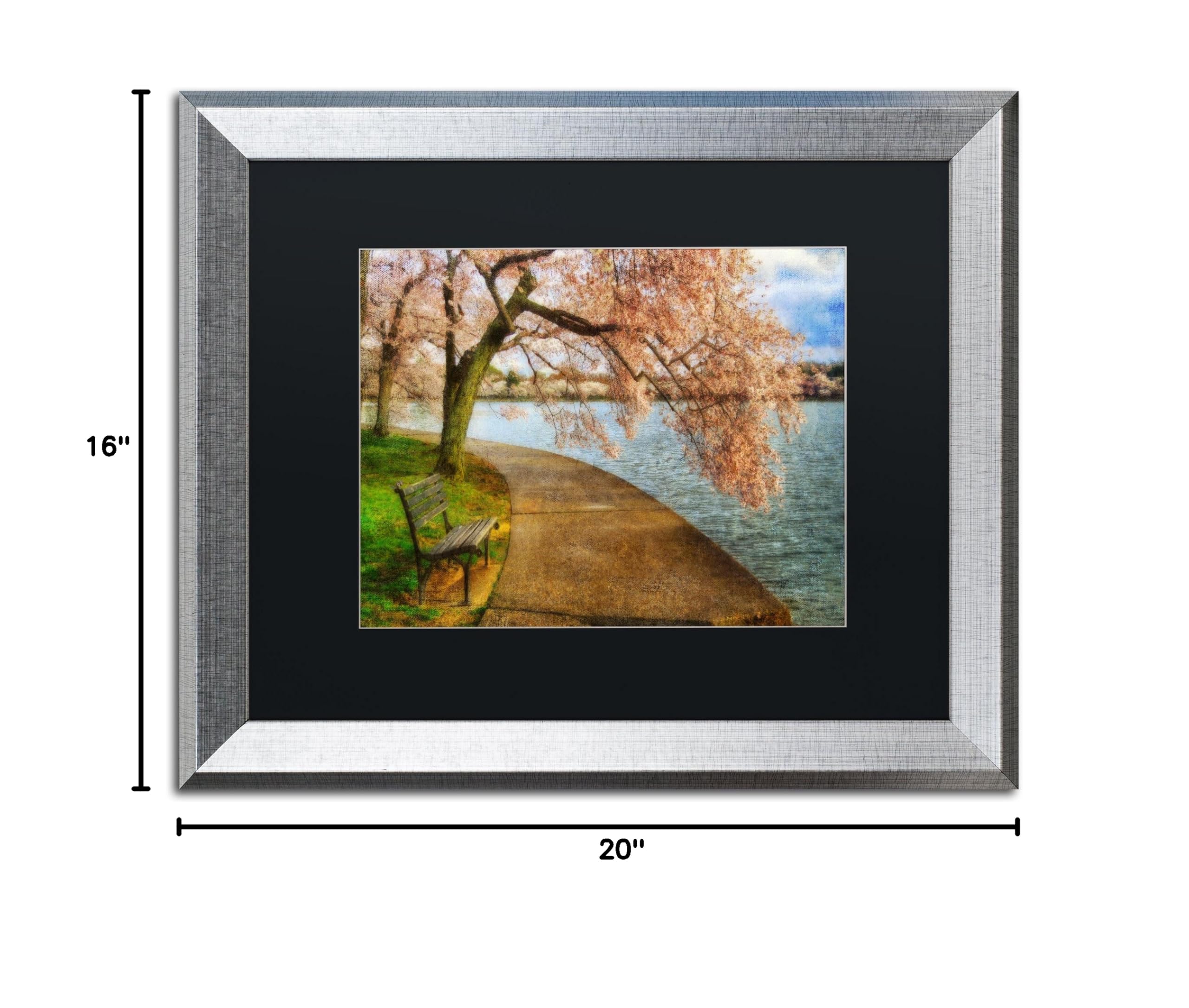 Trademark Fine Art 'Meet Me At Our Bench' by Lois Bryan - 16x20 Inch Silver Framed Canvas Print with Black Matte - Perfect for Living Room, Bedroom & Office Decor
