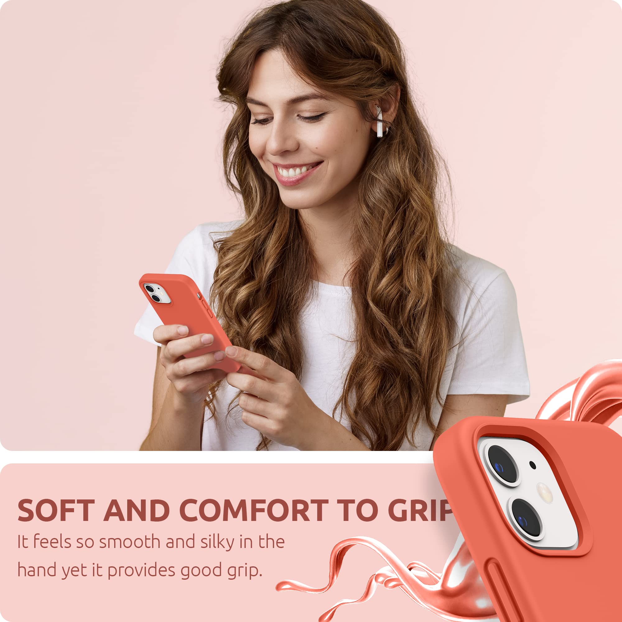 SURPHY Premium Liquid Silicone Case for iPhone 12 & 12 Pro (6.1 Inch) - Shockproof Protective Phone Cover with Soft Microfiber Lining - Nectarine Color | Perfect for Everyday Use, Work & Travel Protection