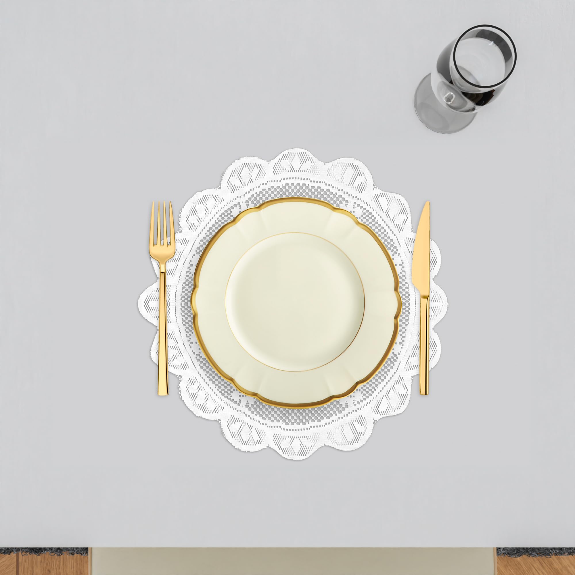Kuber Industries Round White Side Table Placemat Set - 20 Inch Pack of 2 - Bedside Table Mat for Home Decor - Perfect for Coffee Tables, Nightstands and Dining Room Accents