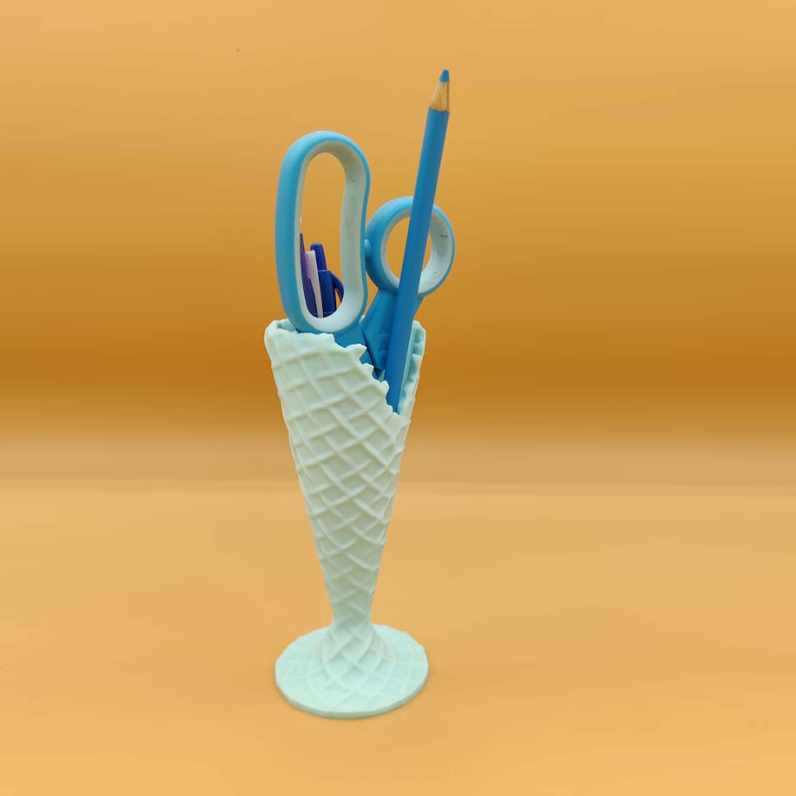 3D Printed Personalized Desk Pen Holder - Cute Gradient Peach Office Organizer with Free Mini Ice Cream Pen (Perfect for Home, Office & School Desk Storage)