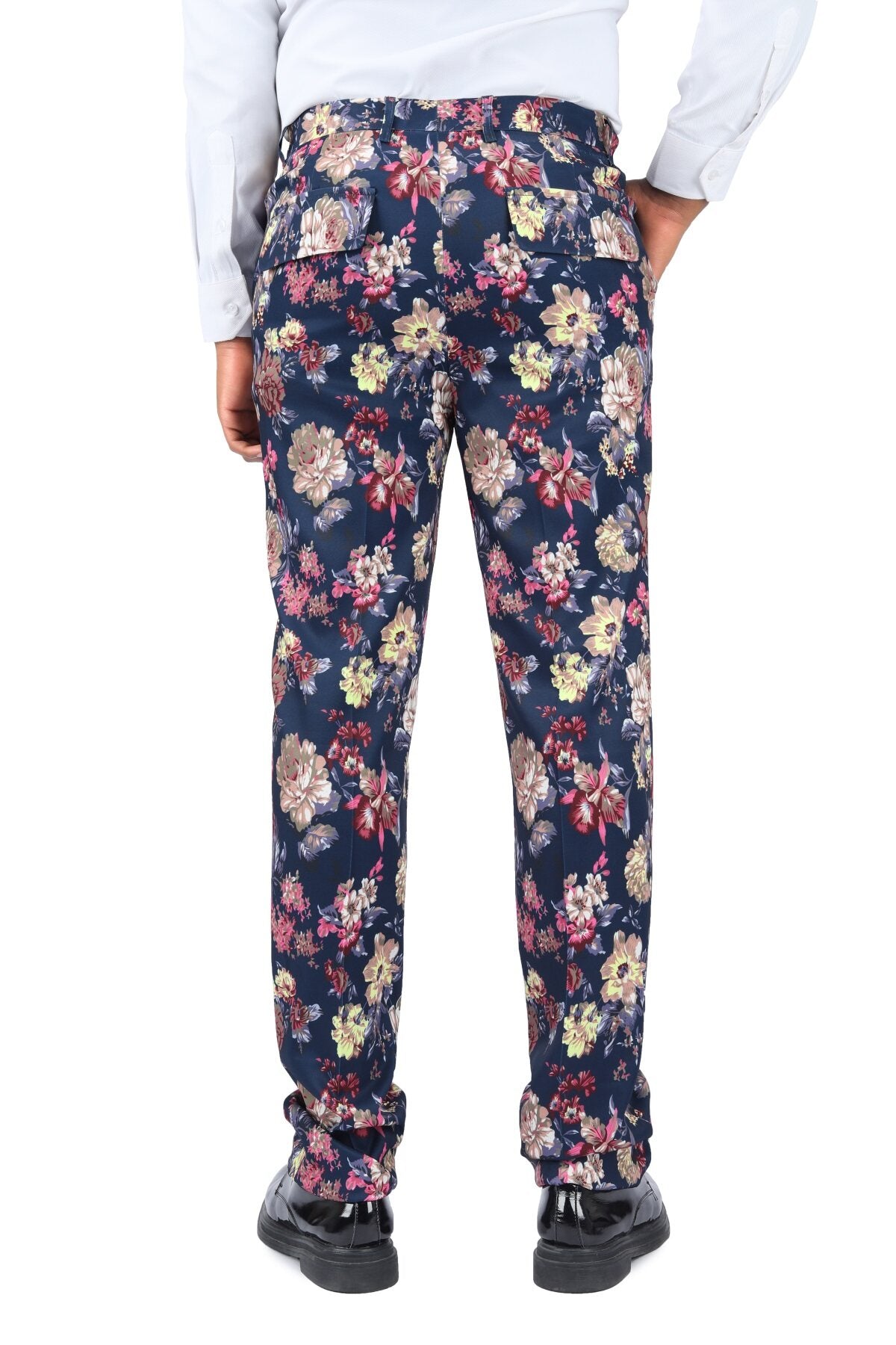 2 Piece Slim Fit Floral Print Suit for Men - Navy Blue Business Formal Wear - Perfect for Office, Wedding & Special Occasions