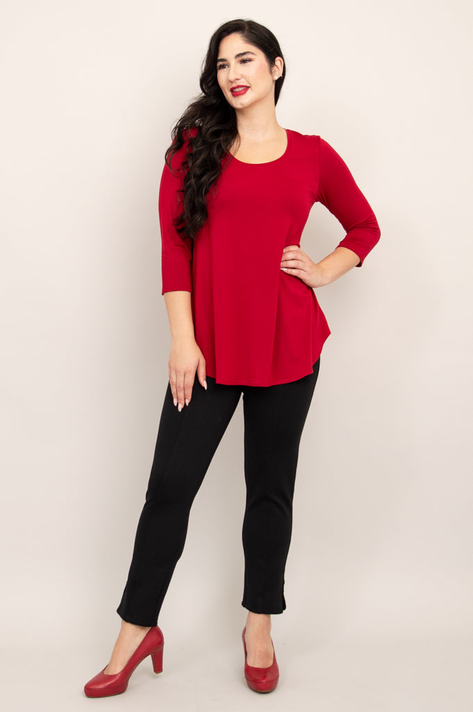 Jazz 3/4 Sleeve Women's Tops - Soft Bamboo Fabric Lipstick Red Blouse for Casual Wear & Office Outfits