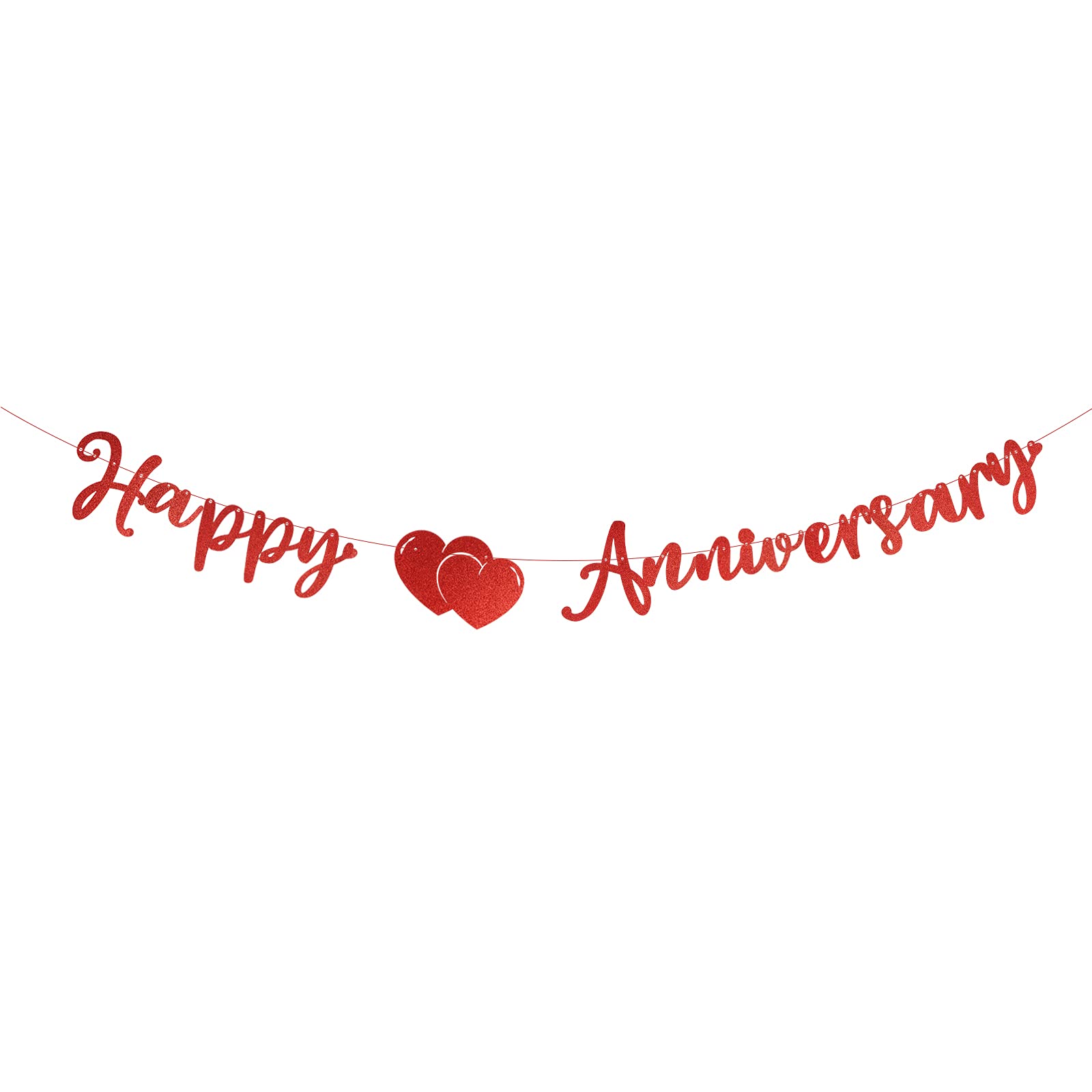 BETESSIN Happy Anniversary Banner - Glitter Paper Garland Bunting with Red Heart Photo Props for Wedding & Anniversary Decorations - Perfect for Party, Ceremony & Romantic Events - Red