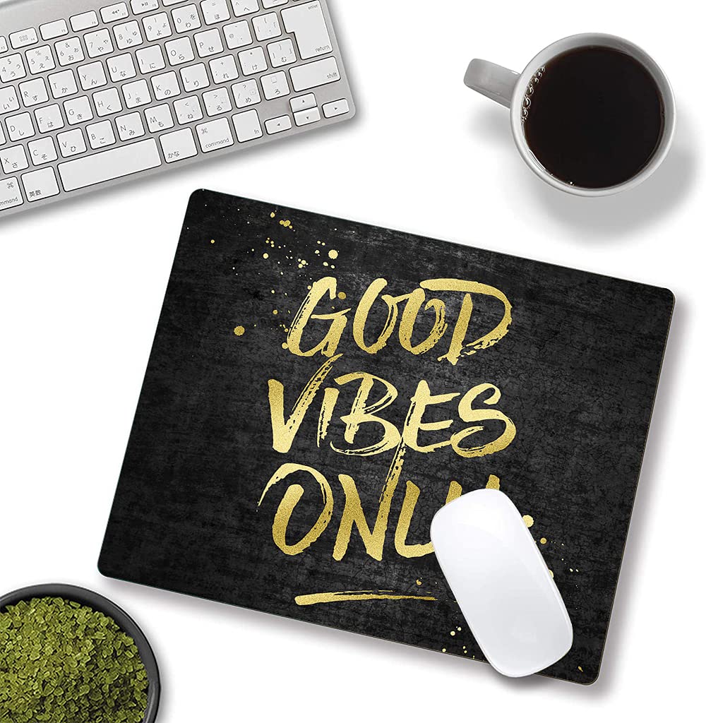 Motivational Mouse Pad with Inspirational Quotes - Non-Slip Rubber Base, Waterproof Square Mouse Mat for Office & Home Laptop Use - Hokafenle Mouse Pad (Good Vibes Only) - Perfect for Work Desks, Gaming Setups & Home Offices