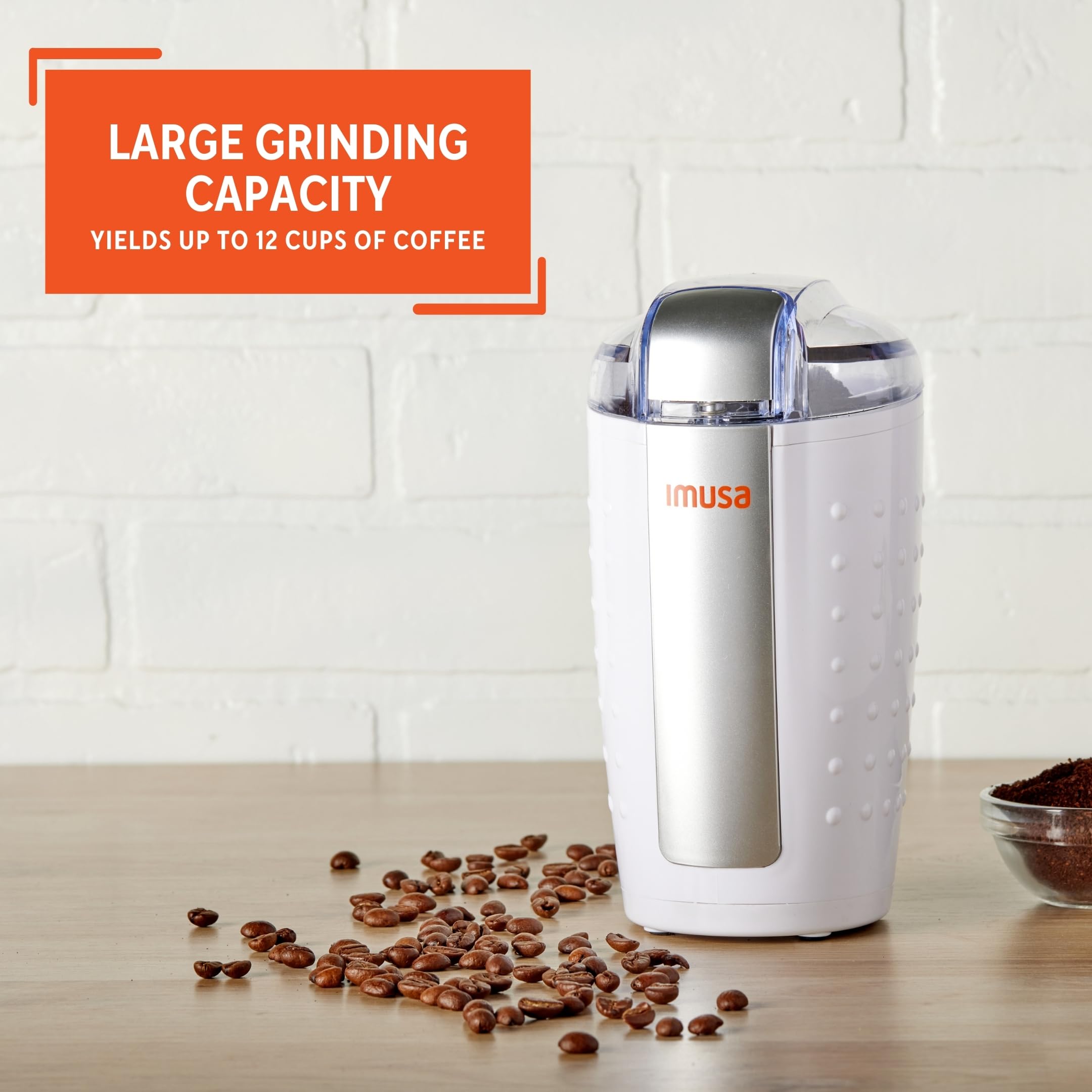 IMUSA 3oz Electric Coffee Grinder & Spice Grinder - White - Perfect for Freshly Ground Coffee & Spices at Home or Office