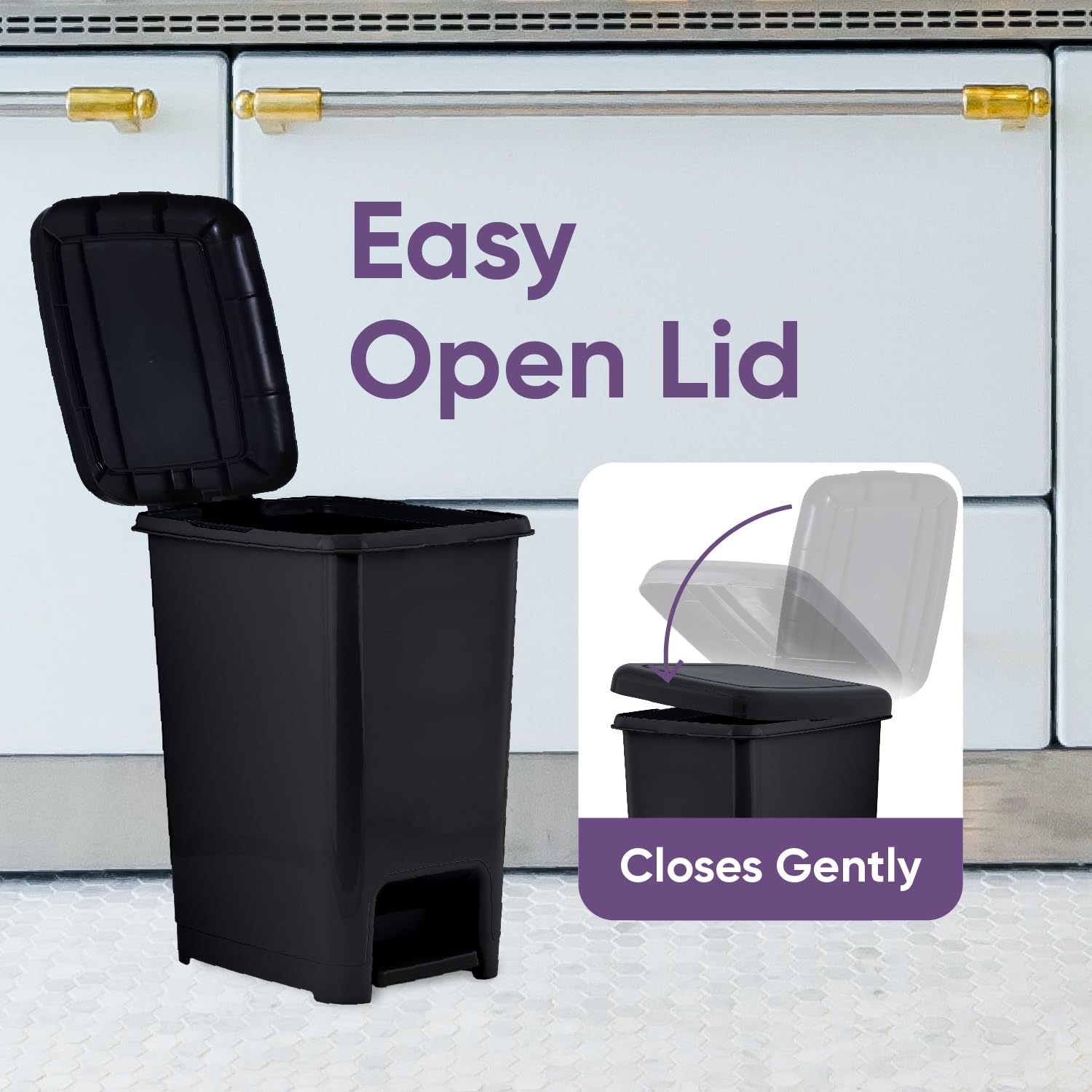 Superio 2.5 Gallon Slim Step-On Trash Can with Lid - Small Plastic Garbage Bin for Bathroom, Kitchen, Office, Under Desk, Bedroom & Dorm - Space-Saving Design, Hands-Free Foot Pedal Operation - Perfect for Tight Spaces & Hygiene-Conscious Homes (Black)