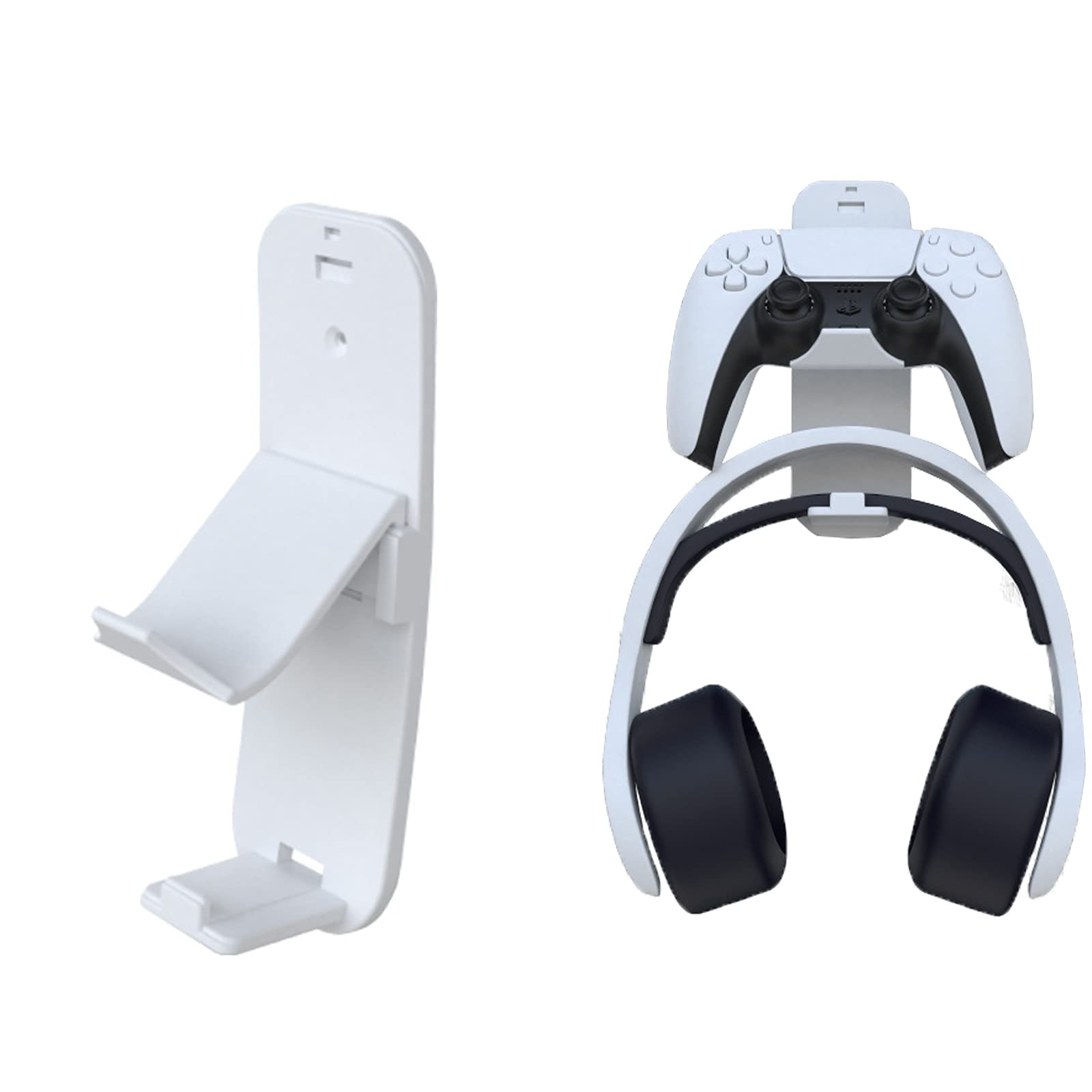 ECHZOVE PS5 & Xbox Controller and Headset Wall Mount - Dual Headphone & Gamepad Holder for Playstation 5, Xbox Series X/S - Space Saving Organizer for Gaming Setup (White) - Perfect for Bedroom, Game Room & Office Organization