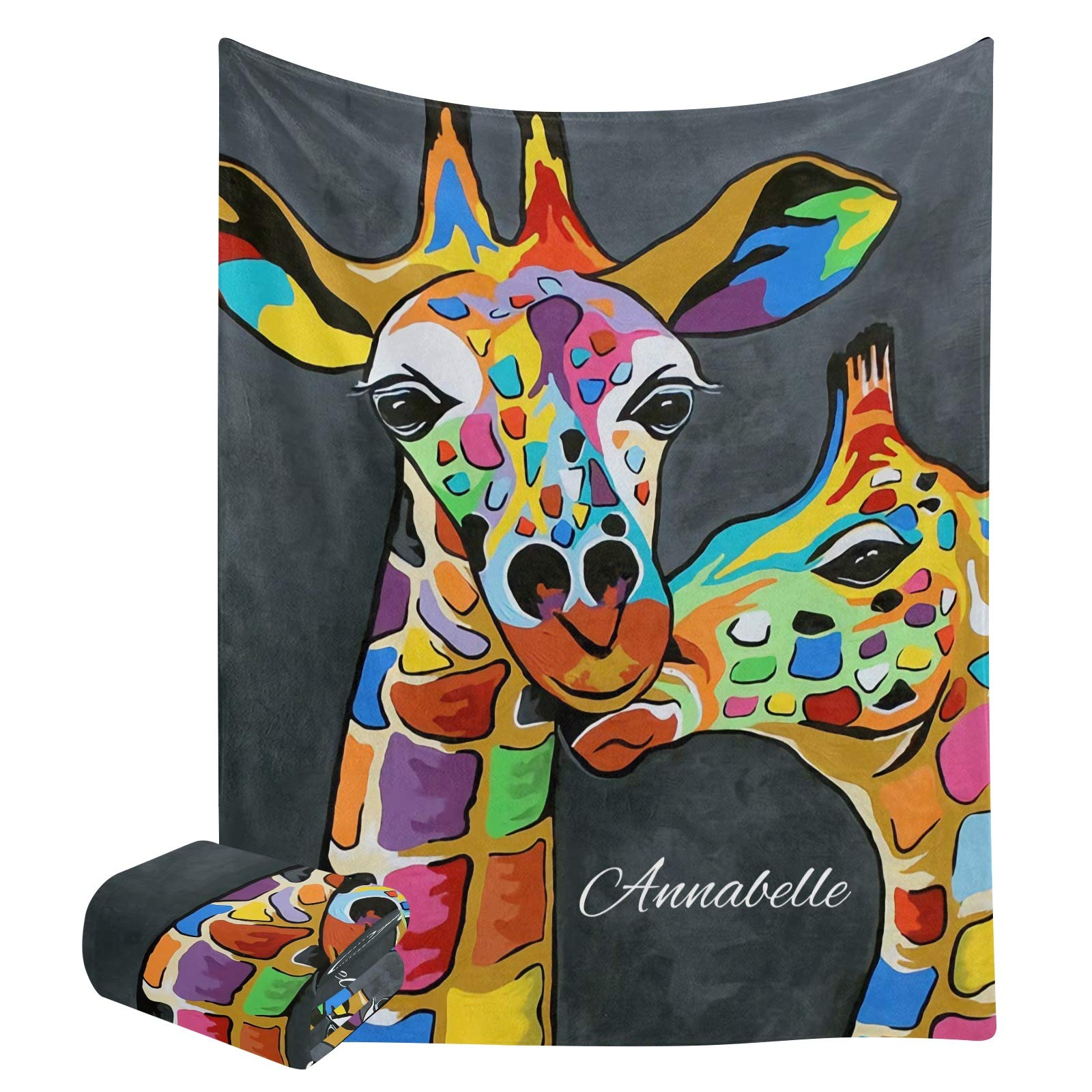 XIUCOO Personalized Name Blanket - Custom Soft Fleece Throw with Colorful Giraffe Design, 50x60 Inch - Cozy Gift for Bed, Sofa & Home Decor | Perfect for Birthday, Anniversary & Housewarming Presents