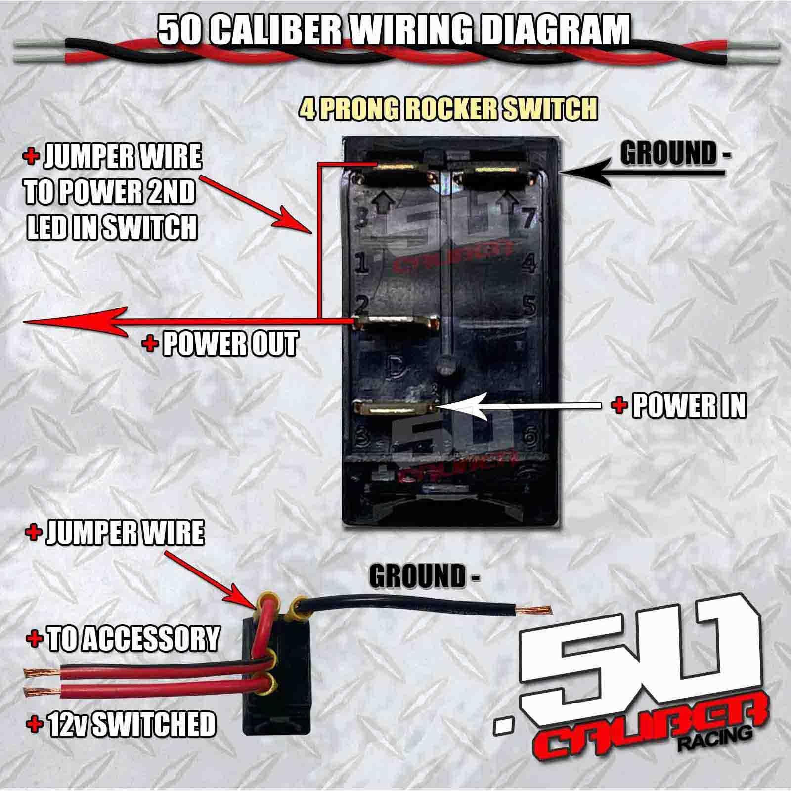 50 Caliber Racing On/Off Rocker Switch with LED Backlit Orange - 20A 12V Heavy Duty Toggle Switch for UTV, Auto, Marine, and Cooling Fans - Perfect for Off-Road Vehicles, Boats, and Automotive Electrical Systems