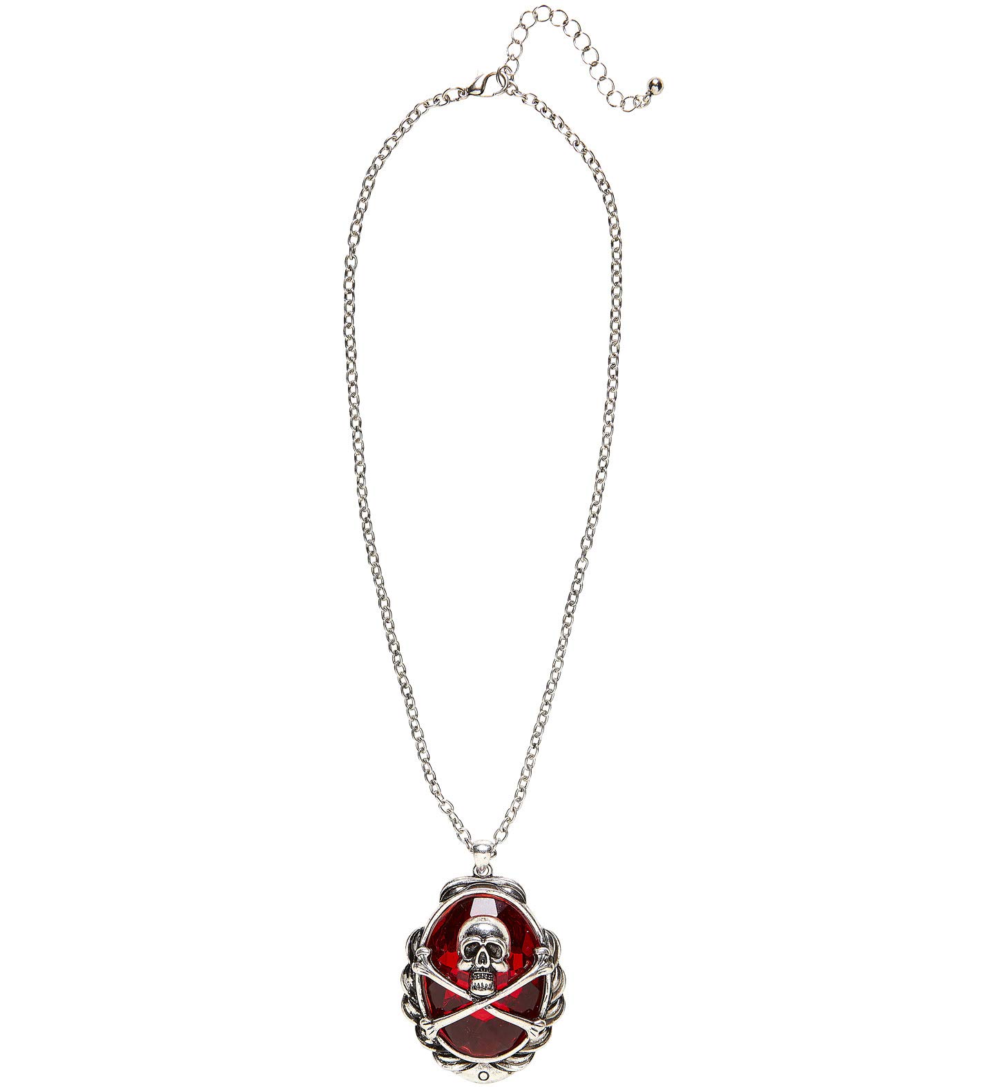 Widmann Skull & Crossbones Red Gem Necklace - Gothic Jewelry for Women, Punk Style Statement Piece - Perfect for Halloween, Parties & Edgy Fashion