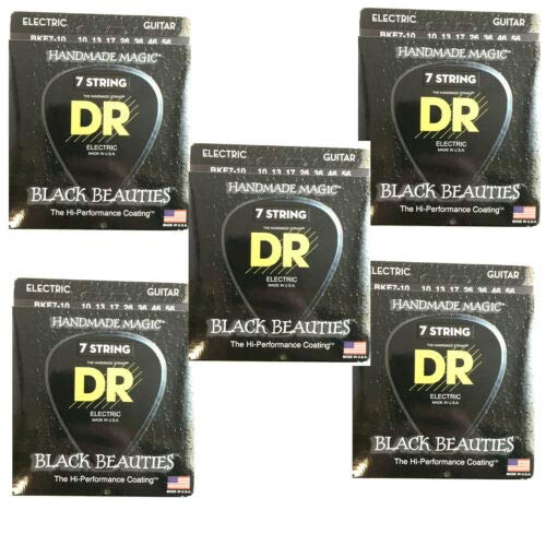 DR Guitar Strings 7-String 5-Packs Electric Black Beauties Coated 10-56 Gauge - Premium Coated Electric Guitar Strings for Extended Play & Bright Tone - Perfect for Metal, Rock & Studio Recording