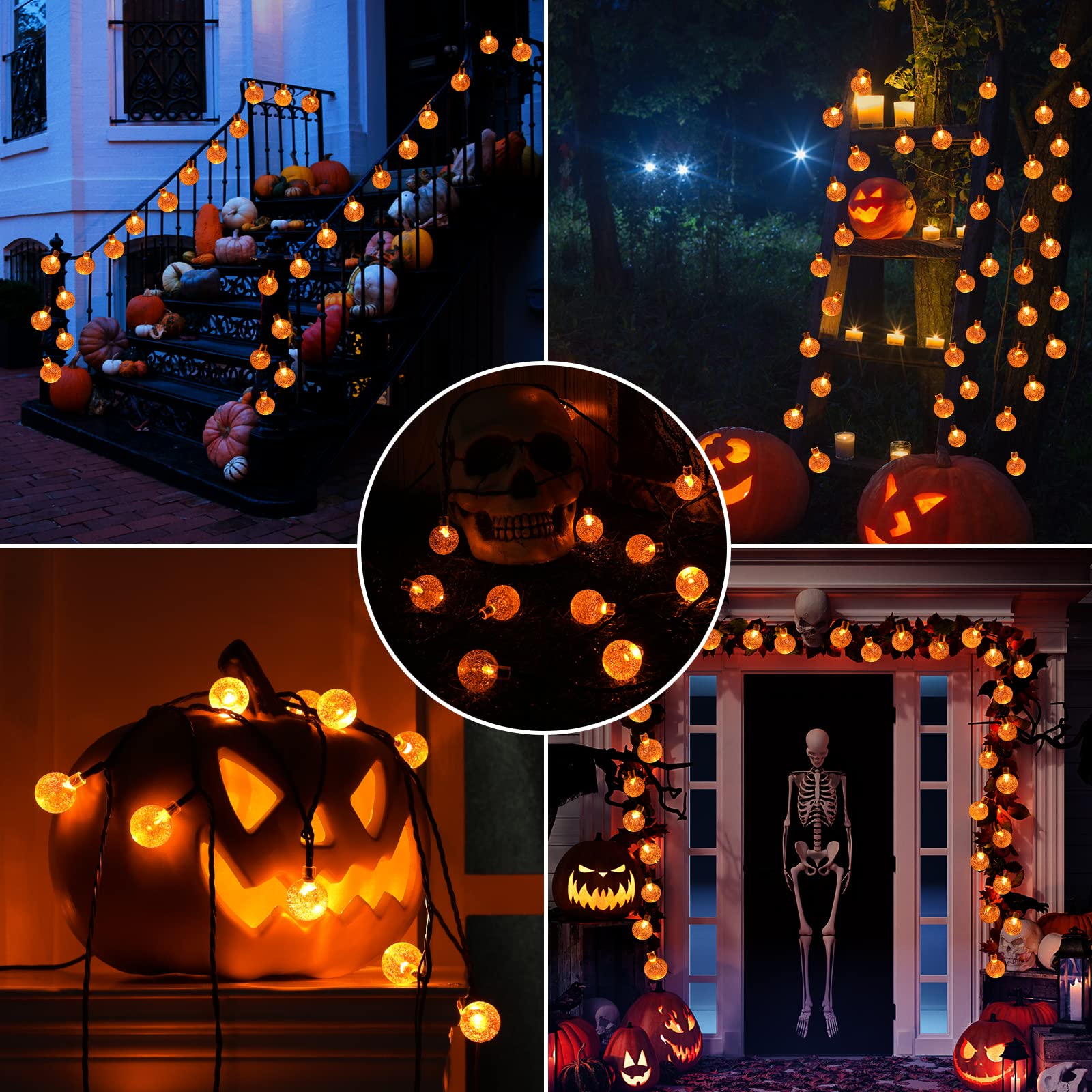Lomotech 72FT 100 LED Orange Solar Halloween String Lights - Waterproof Outdoor Halloween Decorations with 8 Lighting Modes for Yard, Garden, Party, and Holiday Decor