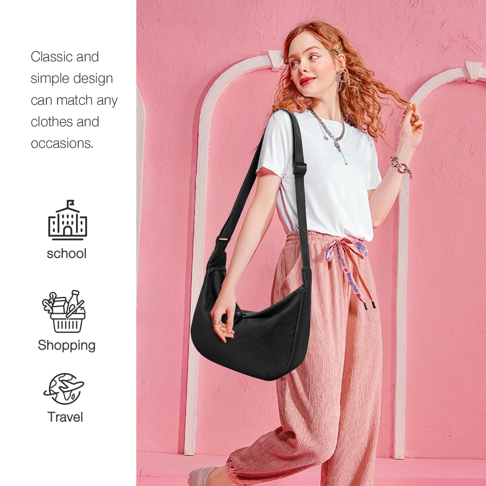 Stylish Women's Crossbody Bag - Small Crescent Nylon Hobo Shoulder Purse with Adjustable Strap for Travel, Work & Everyday Use | Lightweight & Durable Handbag for Commuting, Shopping & Casual Outings