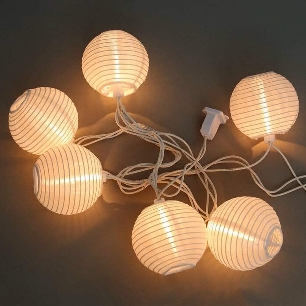White Lantern String Lights Plug in - 8.5Ft Hanging Indoor/Outdoor Decorative Fairy Lights with 10 Cute White Nylon Lanterns, Connectable for Bedroom, Ramadan, Backyard, Patio, Bistro & Wedding Decor - Perfect for Parties, Holidays and Cozy Ambiance