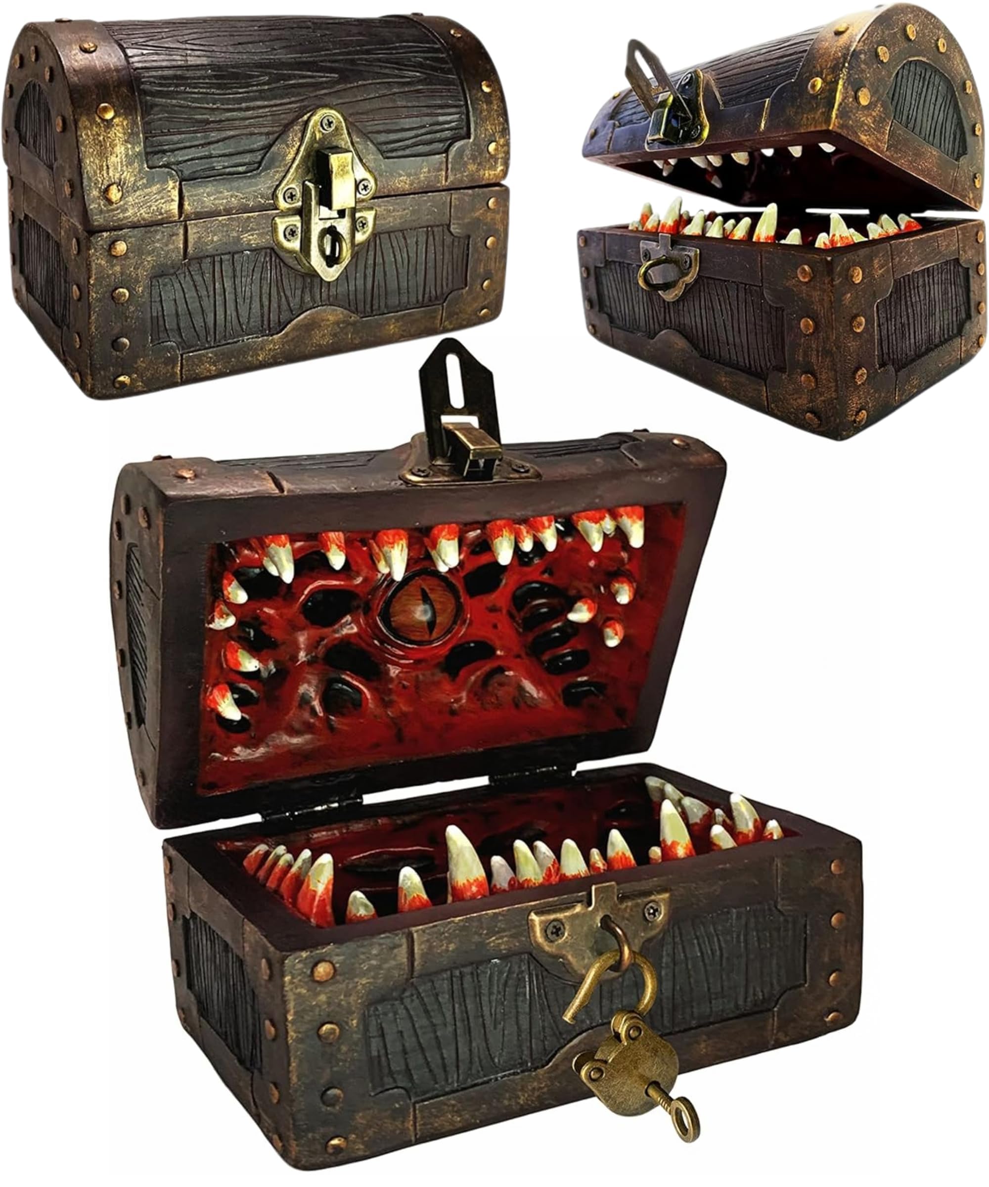 Galdor's Guild Mimic Chest Dice Storage Box with Free Lock & Key - D&D Dice Holder for Dungeons & Dragons Players & DMs - RPG Gaming Accessory - Fits 6 Polyhedral Dice Sets (Large) - Perfect for Tabletop Gaming, D&D Sessions & Collectors Display