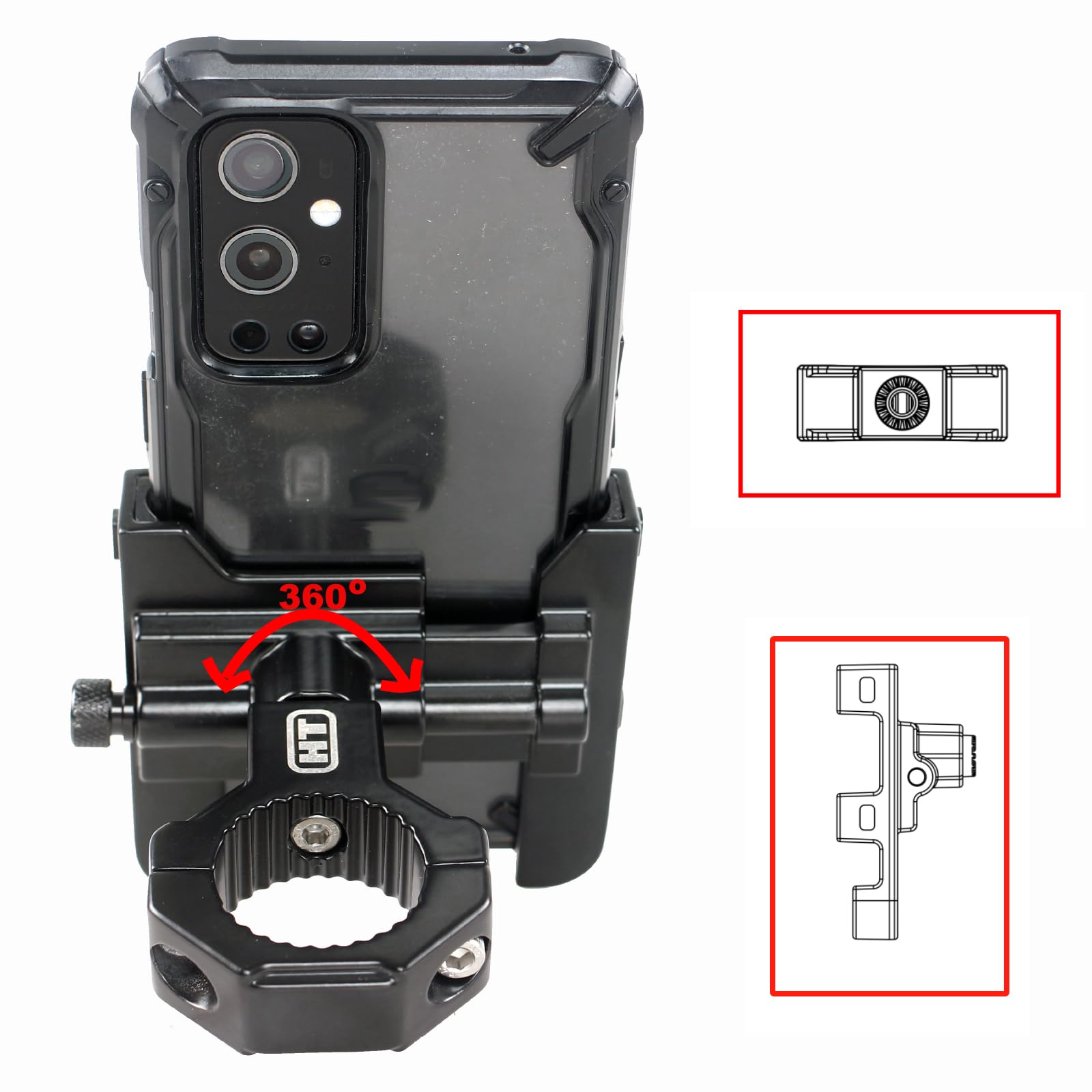 360° Rotating Heavy Duty Aluminum Bike Phone Mount - Universal Motorcycle Handlebar Cell Phone Holder for 4.5-7 Inch Smartphones - Perfect for Cycling, Commuting & Outdoor Adventures