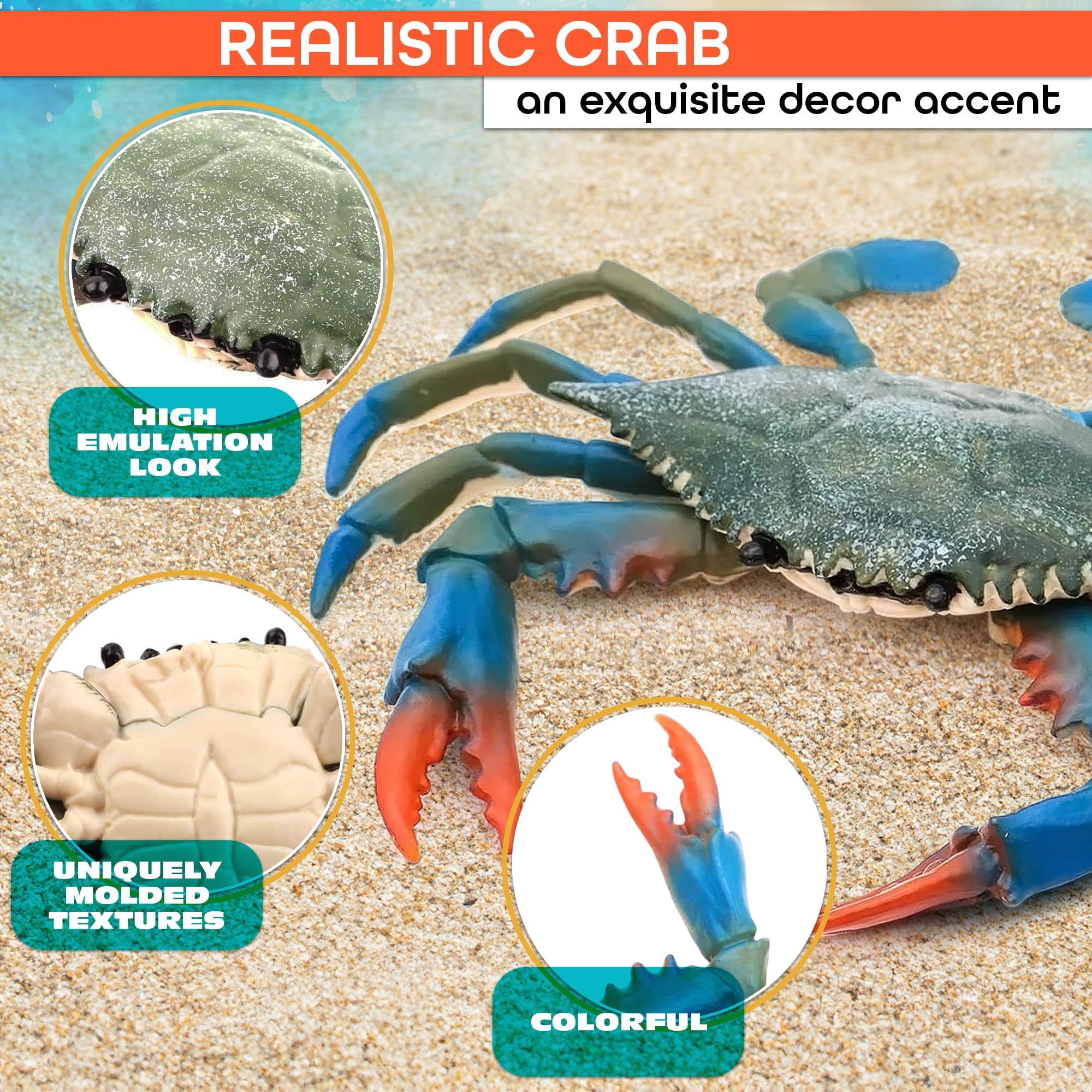 Blue Crab Tiki Bar Nursery - Realistic Plastic Crab Toy for Bath & Pool Play - Educational Ocean Sea Animal Figure for Science Learning - Birthday Gift & Home Decor - Perfect for Kids' Bath Time, Beach Themed Parties & Ocean Lovers