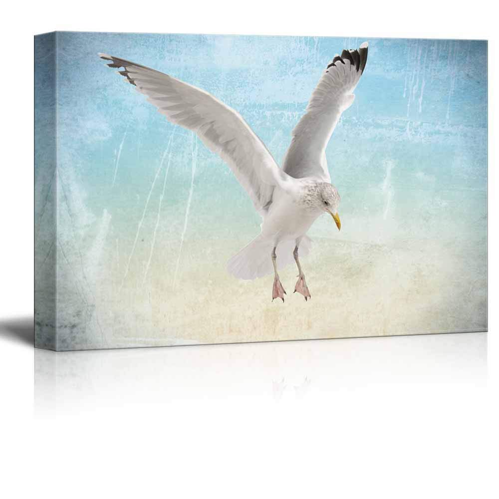 Wall26 - Flying Seagull Abstract Seascape Canvas Wall Art - Modern Gallery Wrapped Ready-to-Hang Home Decor (16x24 inches) - Perfect for Living Room, Bedroom & Office Decor