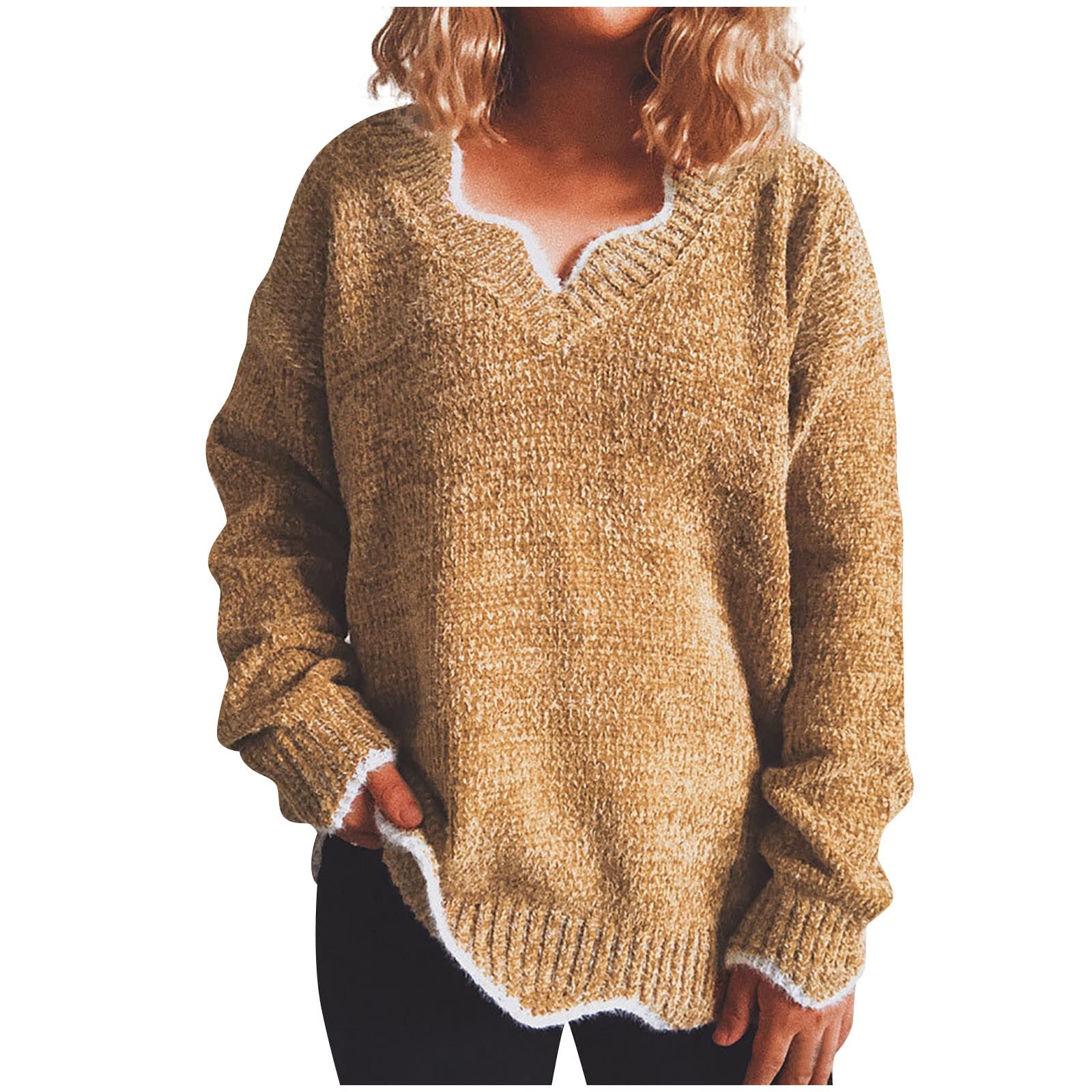 Women's Casual Loose Knit Sweater - Irregular Neck Long Sleeve Pullover Jumper (Solid Colors) | Winter Holiday Fashion, Office Wear & Weekend Outfits