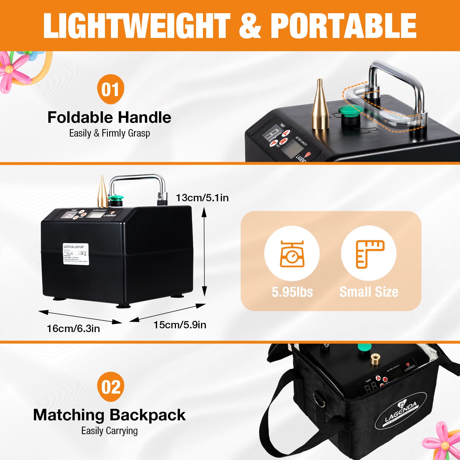 Portable Electric Balloon Pump with Timer - Fast Balloon Inflator & Air Blower for Party Decorations, Birthday Events, Wedding Balloons & Holiday Celebrations