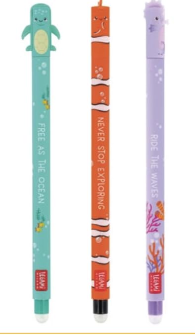VARZI Legami New Summer 2024 Collection - Set of 3 Underwater Themed Erasable Gel Pens (Presale) - Perfect for School, Office & Creative Writing