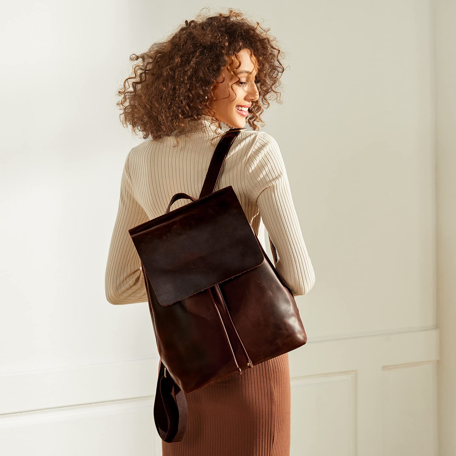S-ZONE Women's Genuine Leather Backpack Purse - Stylish Rucksack & Travel Daypack with Luggage Sleeve - Perfect for Work, School & Weekend Getaways