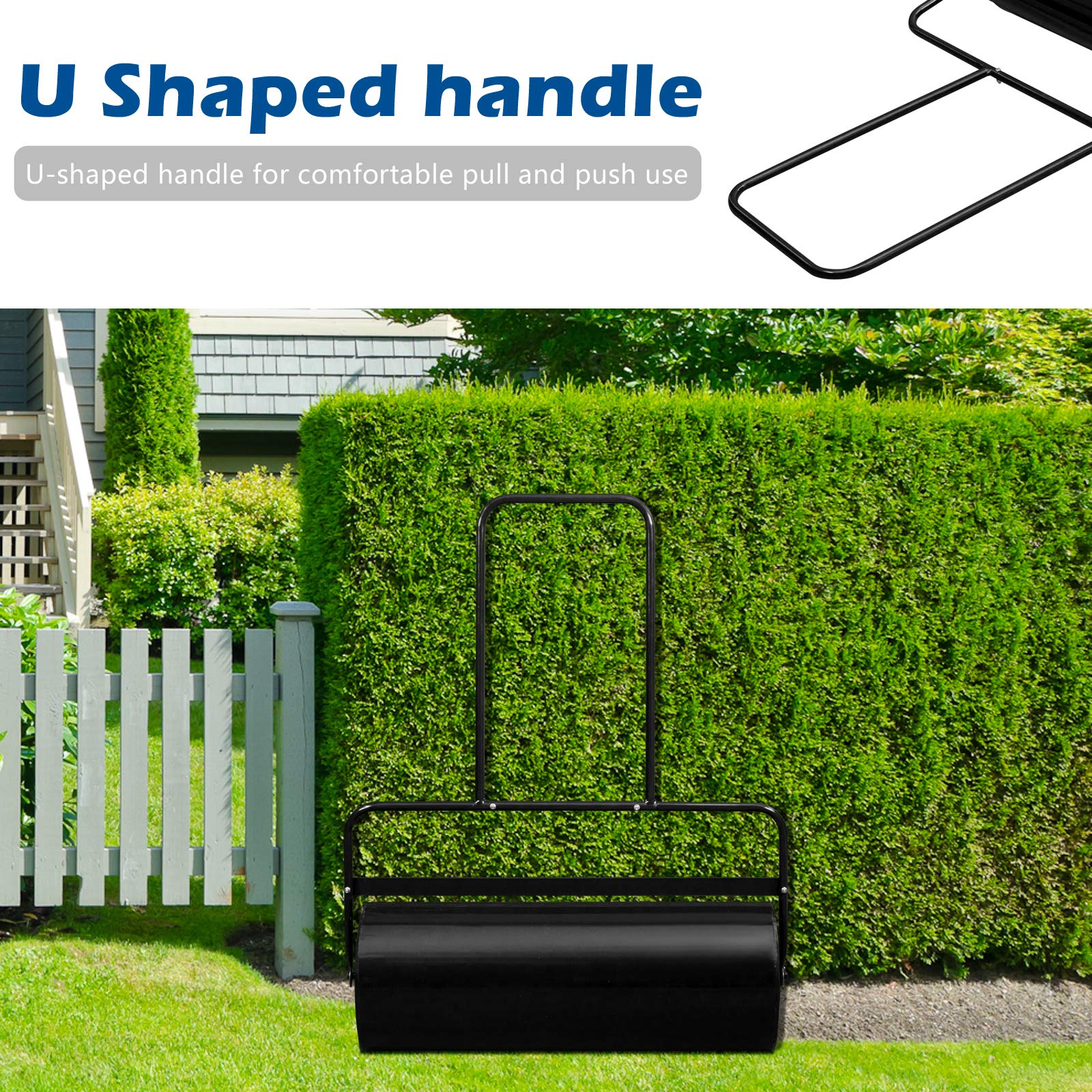 VINGLI 36 Inch Heavy Duty Lawn Roller - Water or Sand Filled Garden Drum Roller for Leveling Grass, Soil & Yard - Push/Tow Behind for Lawn Care, Landscaping & Backyard Maintenance (Black) | Perfect for New Sod Installation, Seed Planting & Ground Compaction
