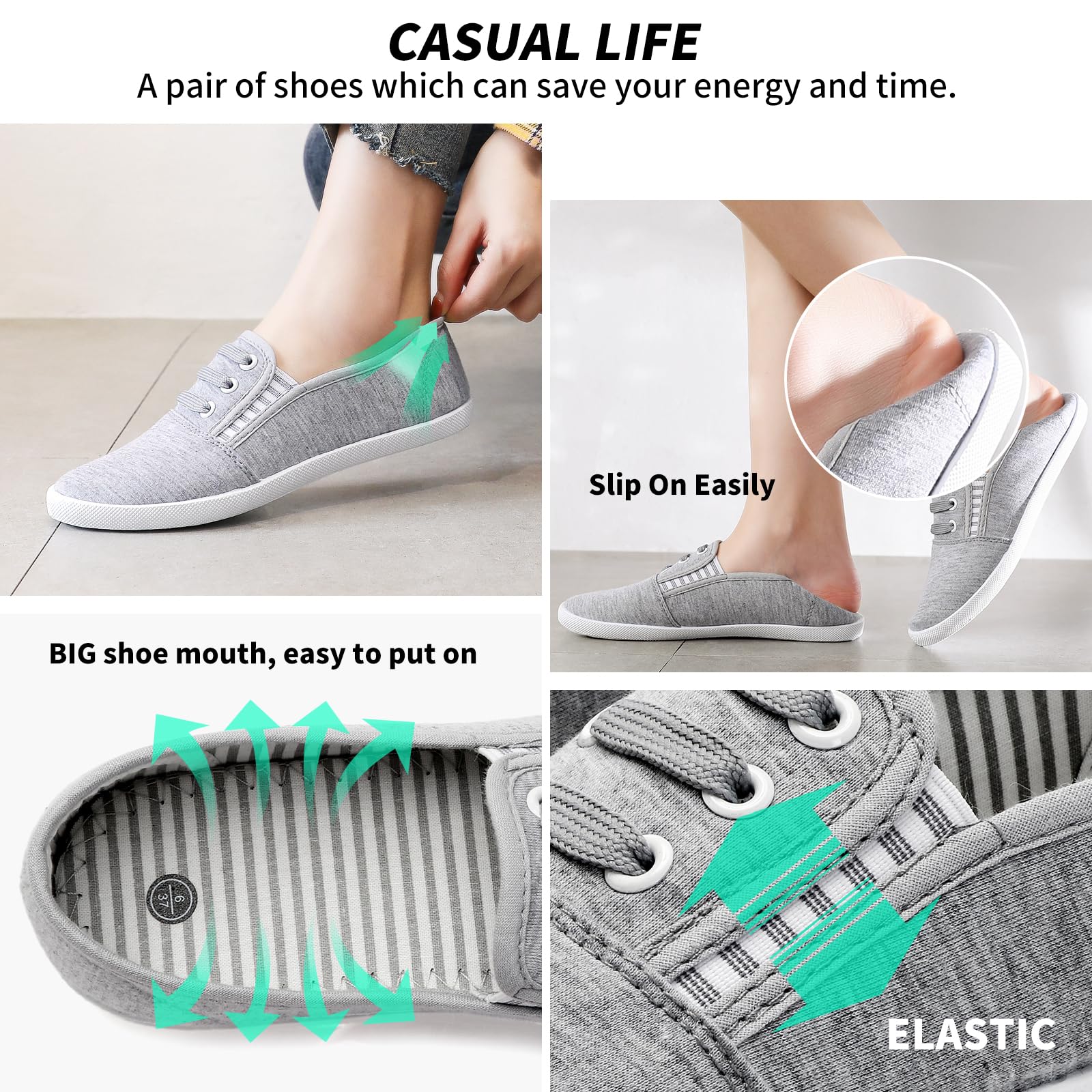 Kufeiti Women's Slip-On Canvas Sneakers - Comfortable & Fashionable White & Black Elastic Shoes for Casual Wear, Walking & Everyday Outfits