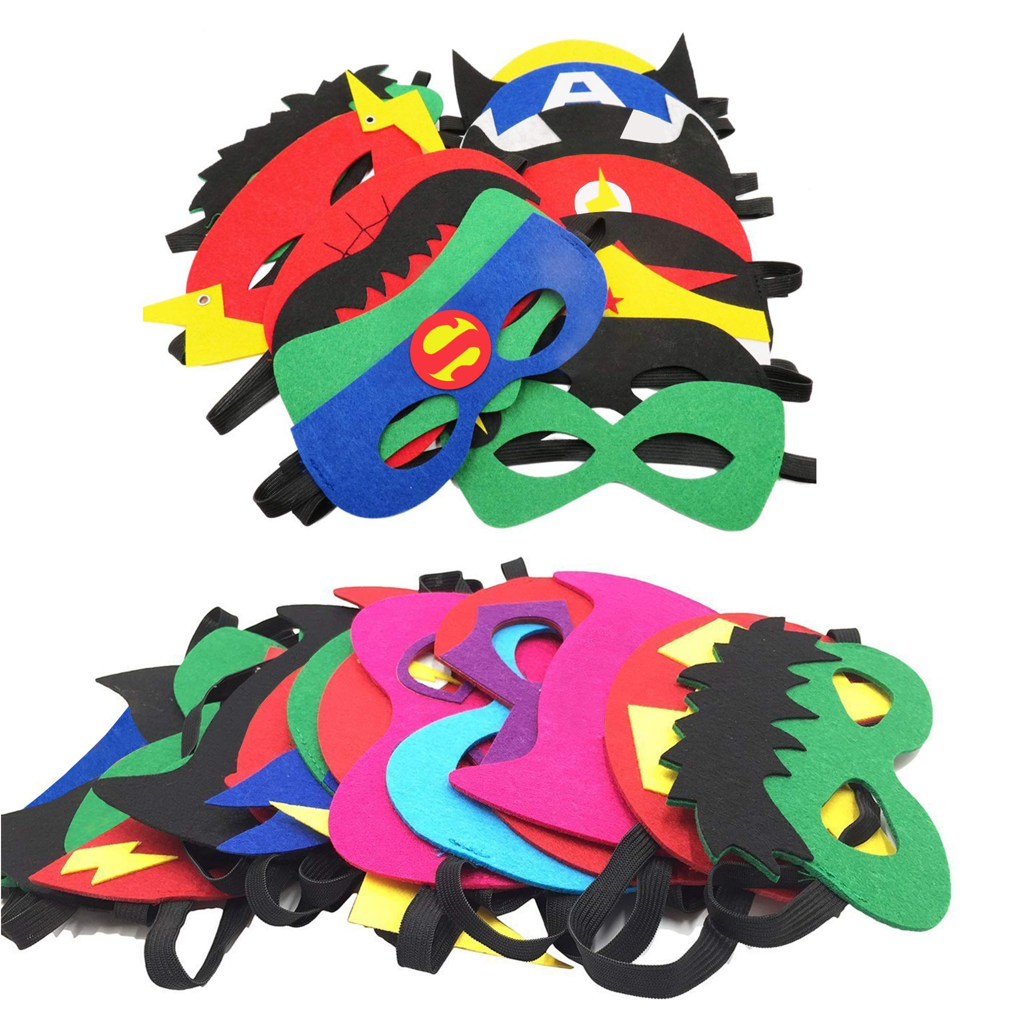 TEEHOME 33-Pack Superhero Masks for Kids - Felt & Elastic Party Favors, 33 Unique Hero Designs for Birthday Parties, Halloween & Dress-Up Play | Perfect for Superhero-Themed Events, Costume Parties & Pretend Play