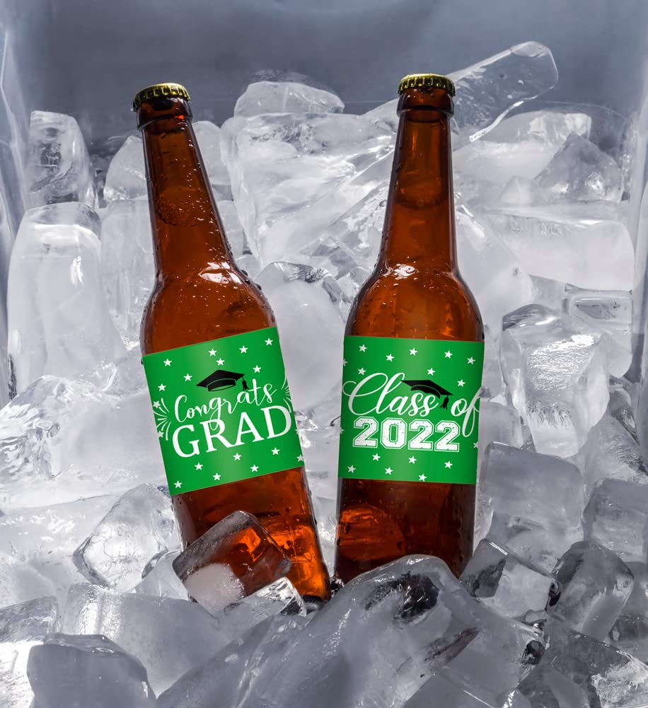 24pcs Waterproof Graduation Party Water Bottle Labels - Class of 2022 Green Stickers for High School & College Celebrations - Perfect for Graduation Favors, Decorations & Party Supplies