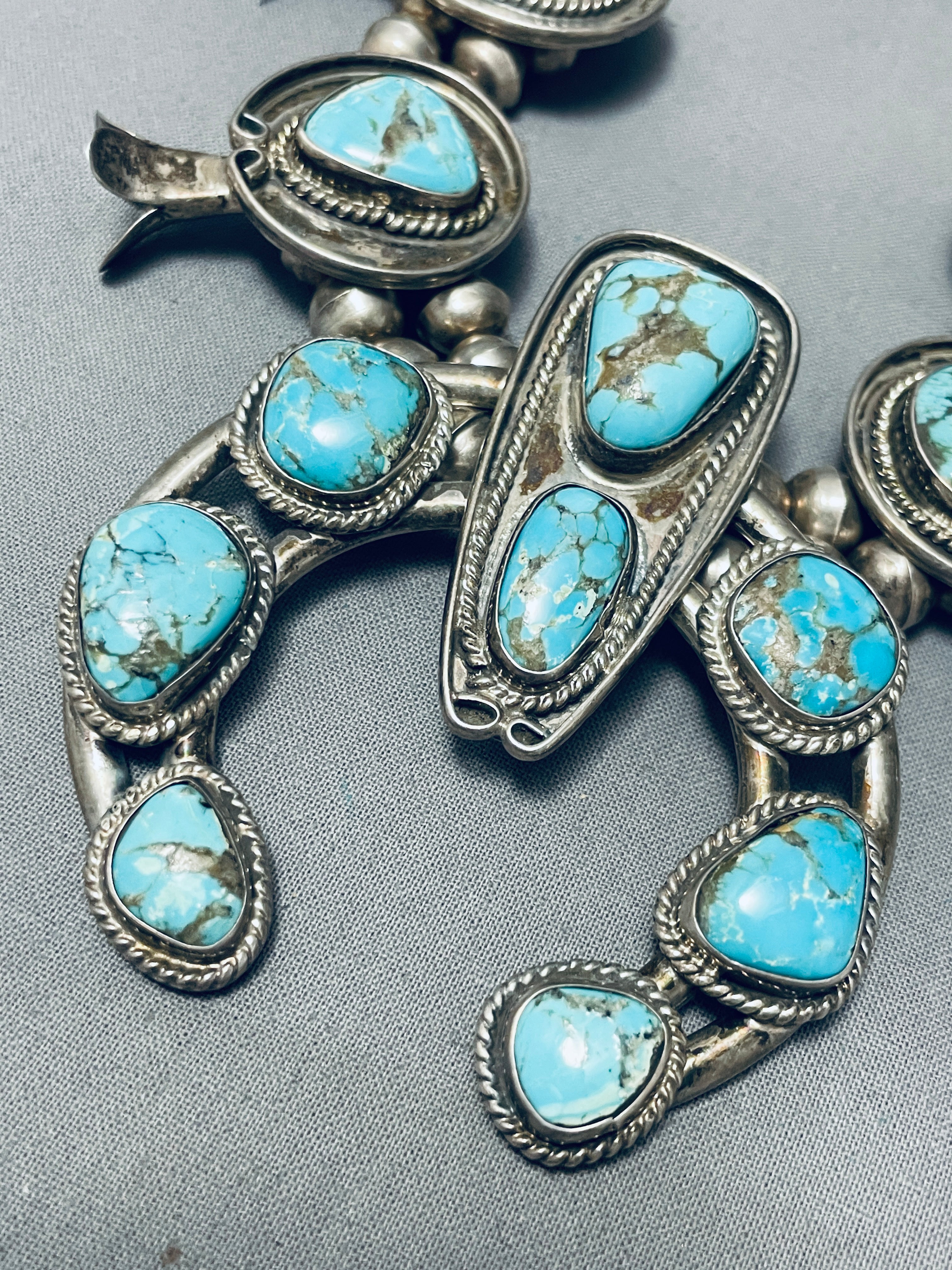 Authentic Vintage Navajo Sterling Silver Squash Blossom Necklace with Turquoise - 200g Handmade Native American Jewelry for Women - Perfect for Boho Fashion, Weddings & Special Occasions