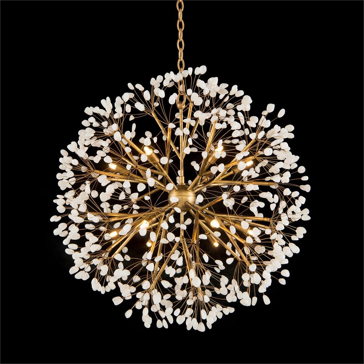 Alannis 12-Light Stone & Quartz Chandelier in Grey & Off-White - Elegant Dining Room & Living Room Lighting Fixture