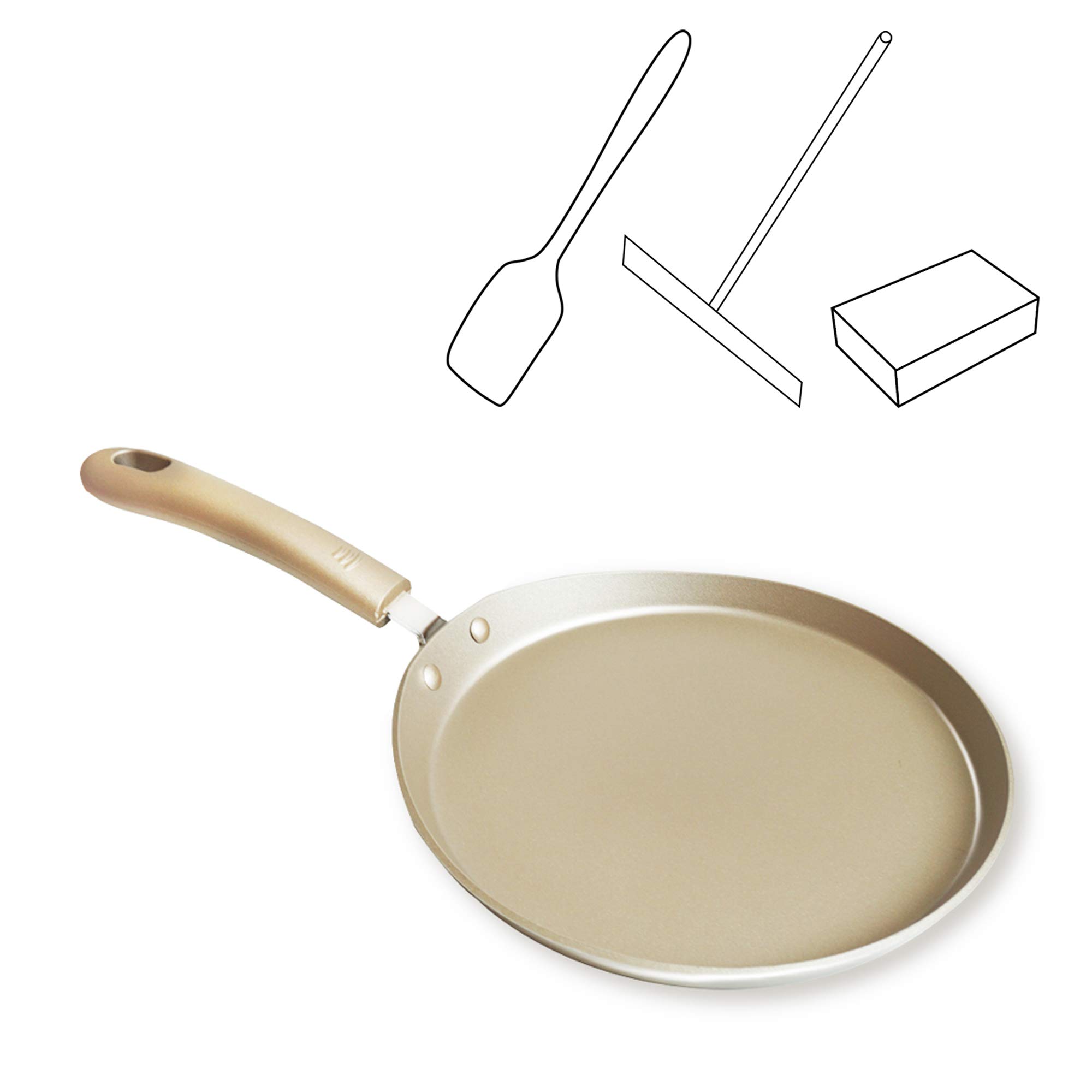 Nonstick Carbon Steel Crepe Pan - 8 Inch Induction Compatible Pancake & Omelette Skillet with Accessories - Perfect for Making Crepes, Pancakes, Burritos, Tacos, Tortillas & Omelets - Ideal for Breakfast, Brunch & Family Cooking