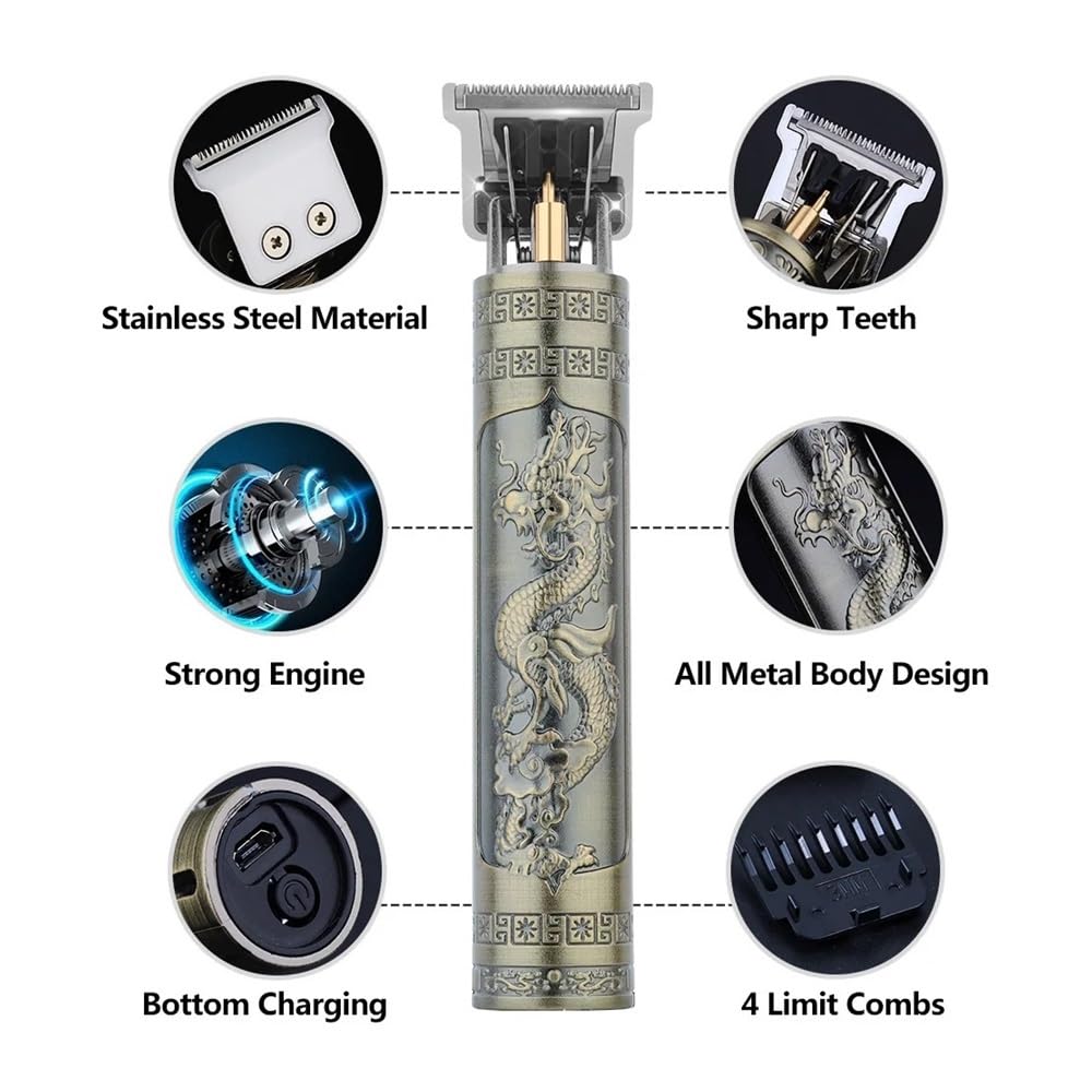 Professional T9 Electric Razor for Men - Original Hairdresser Set with Coat Trimmer & Lence Haircut Razor (Bronze) - Perfect for Home Barbering, Beard Trimming & Grooming Kits