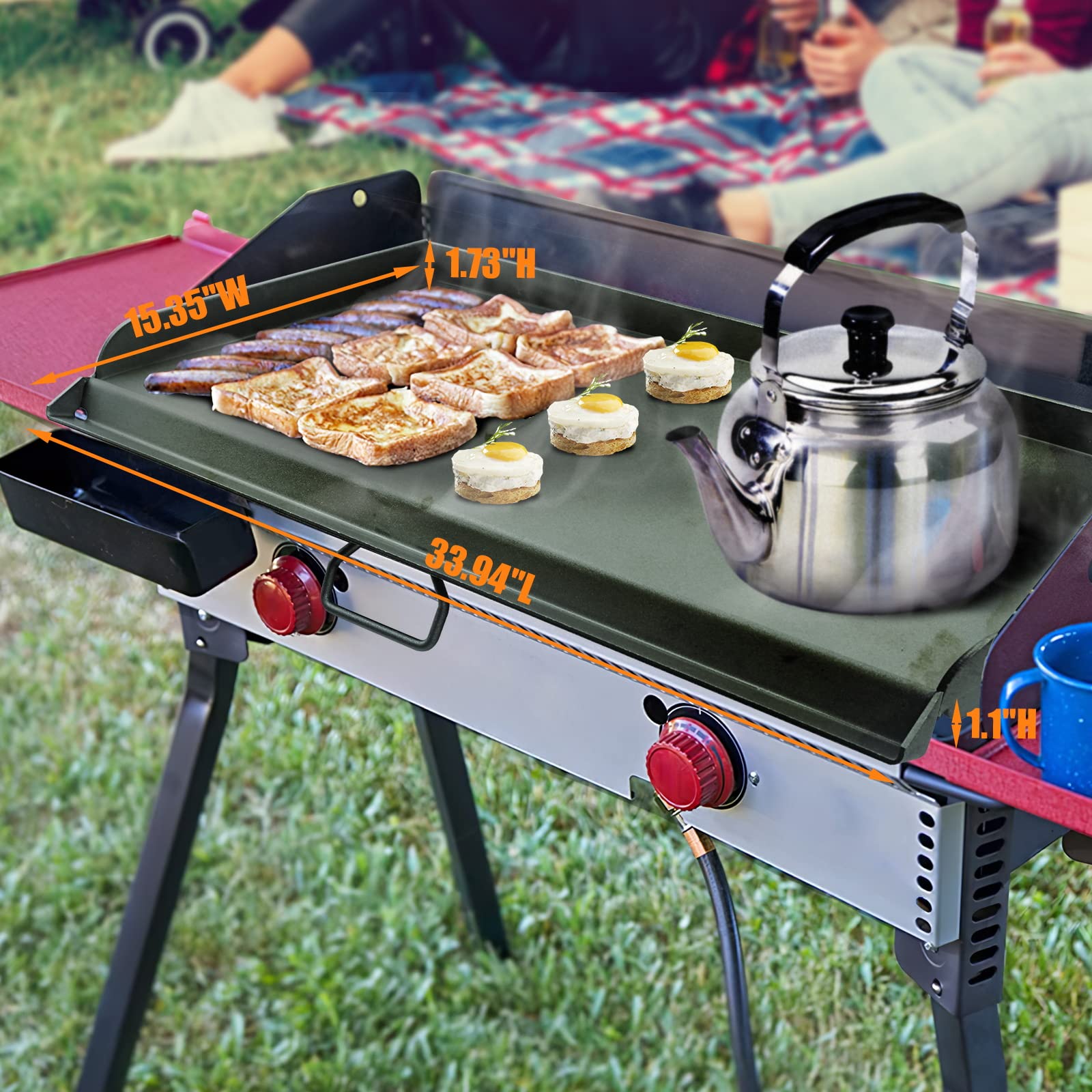 Hisencn 2 Burner Flat Top Griddle for Camp Chef Stove - 14x32 Inch Portable Gas Grill Griddle with Oil Drip Port - Perfect for Camping, Backyard BBQs, Tailgating & Outdoor Cooking