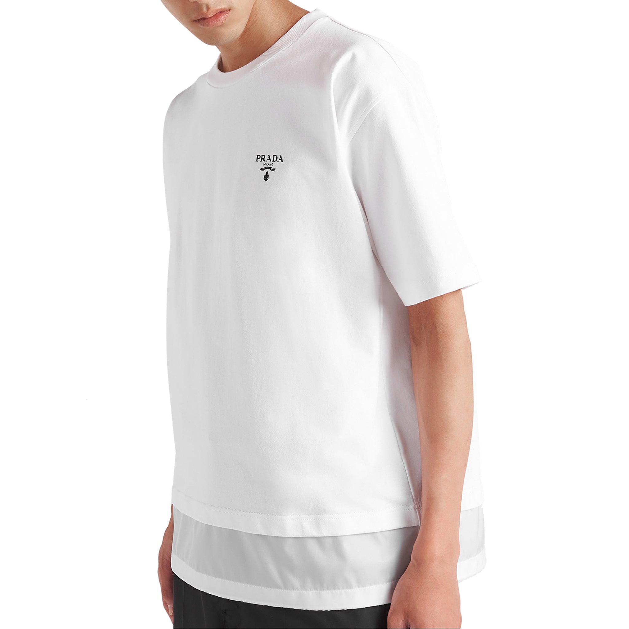 Prada Logo Re-Nylon Jersey T-Shirt for Men & Women - White Cotton Blend Tee - Casual Wear, Street Style & Everyday Outfits