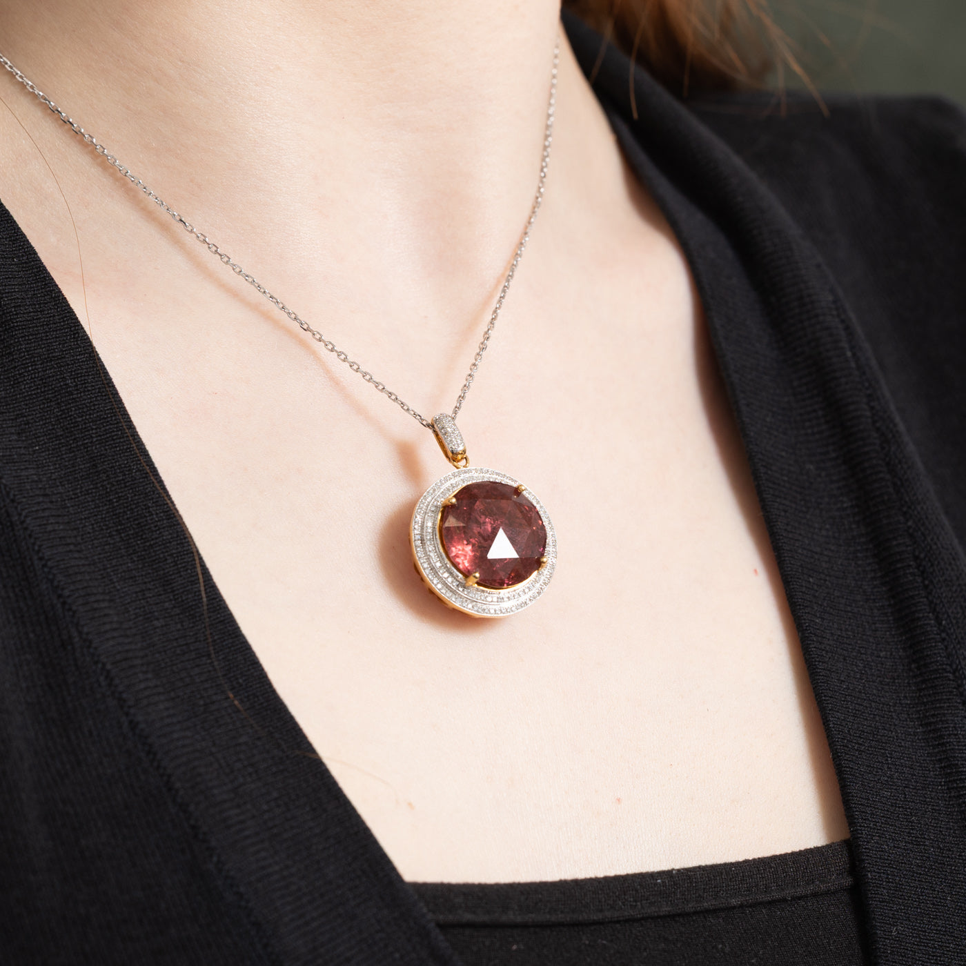 Natural Pink Tourmaline & Diamond Pendant Necklace for Women - 17.01ct Genuine Gemstone with 0.55ctw Diamonds - Elegant Jewelry Gift for Anniversary, Birthday & Special Occasions